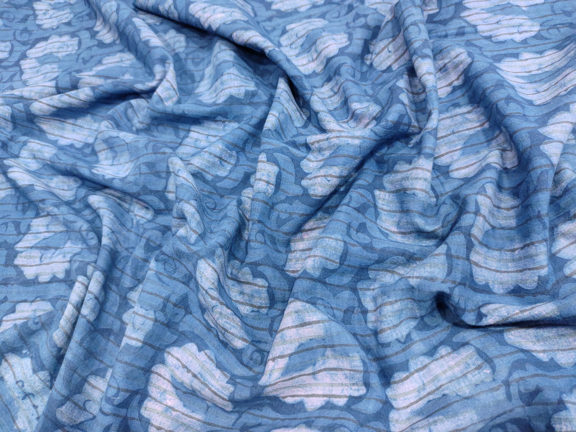 indigo with all over motifs & lines