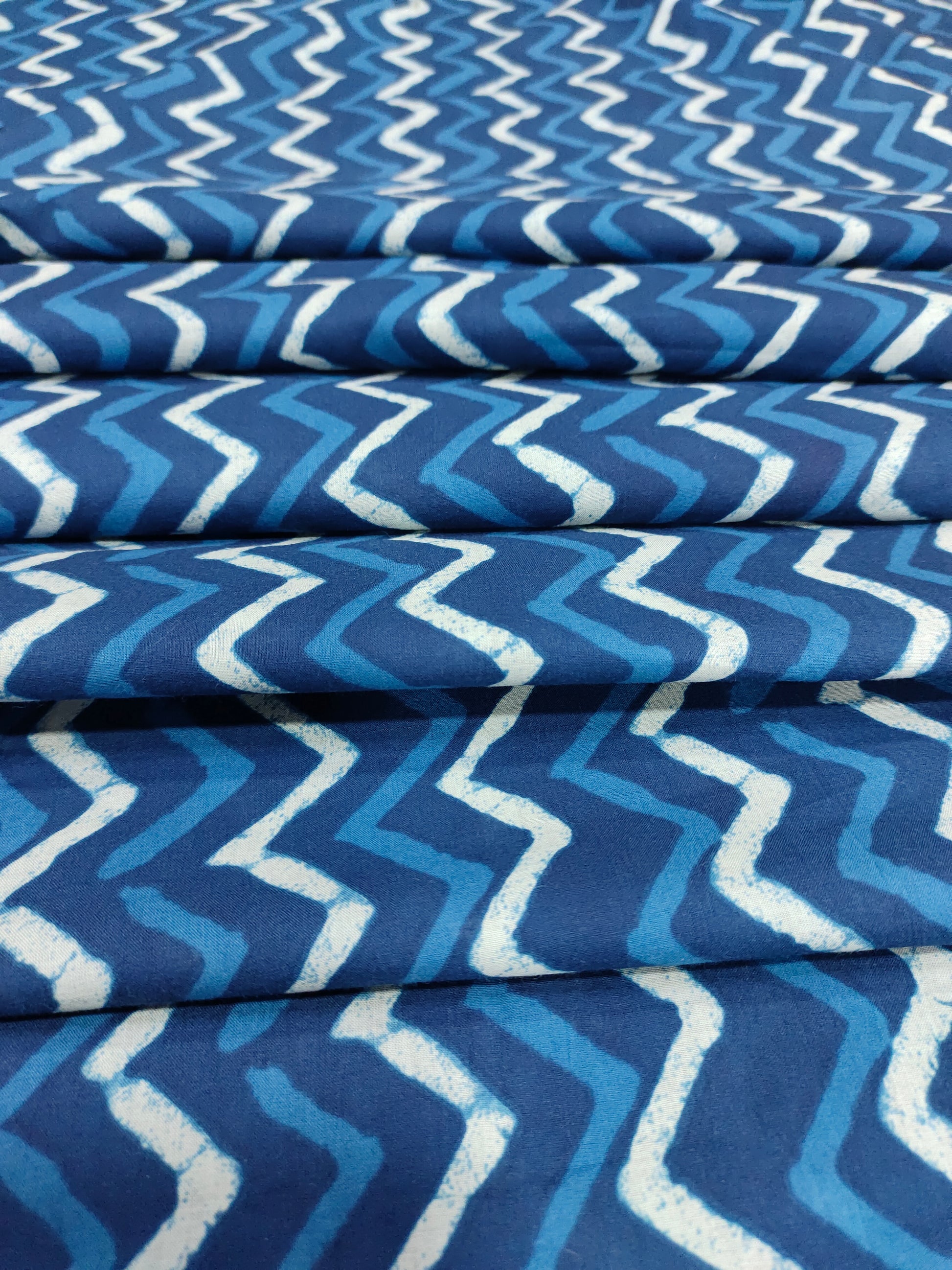 Blue & white Rick rack cotton Screen Print