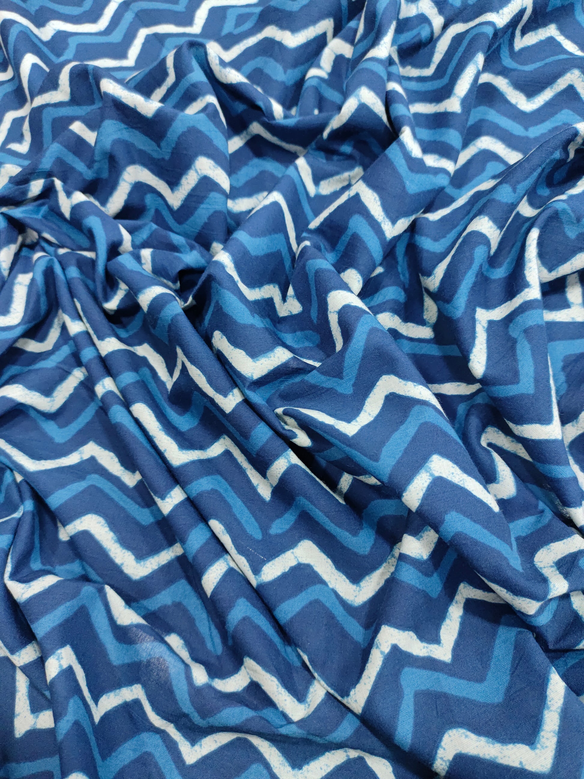 Blue & white Rick rack cotton Screen Print