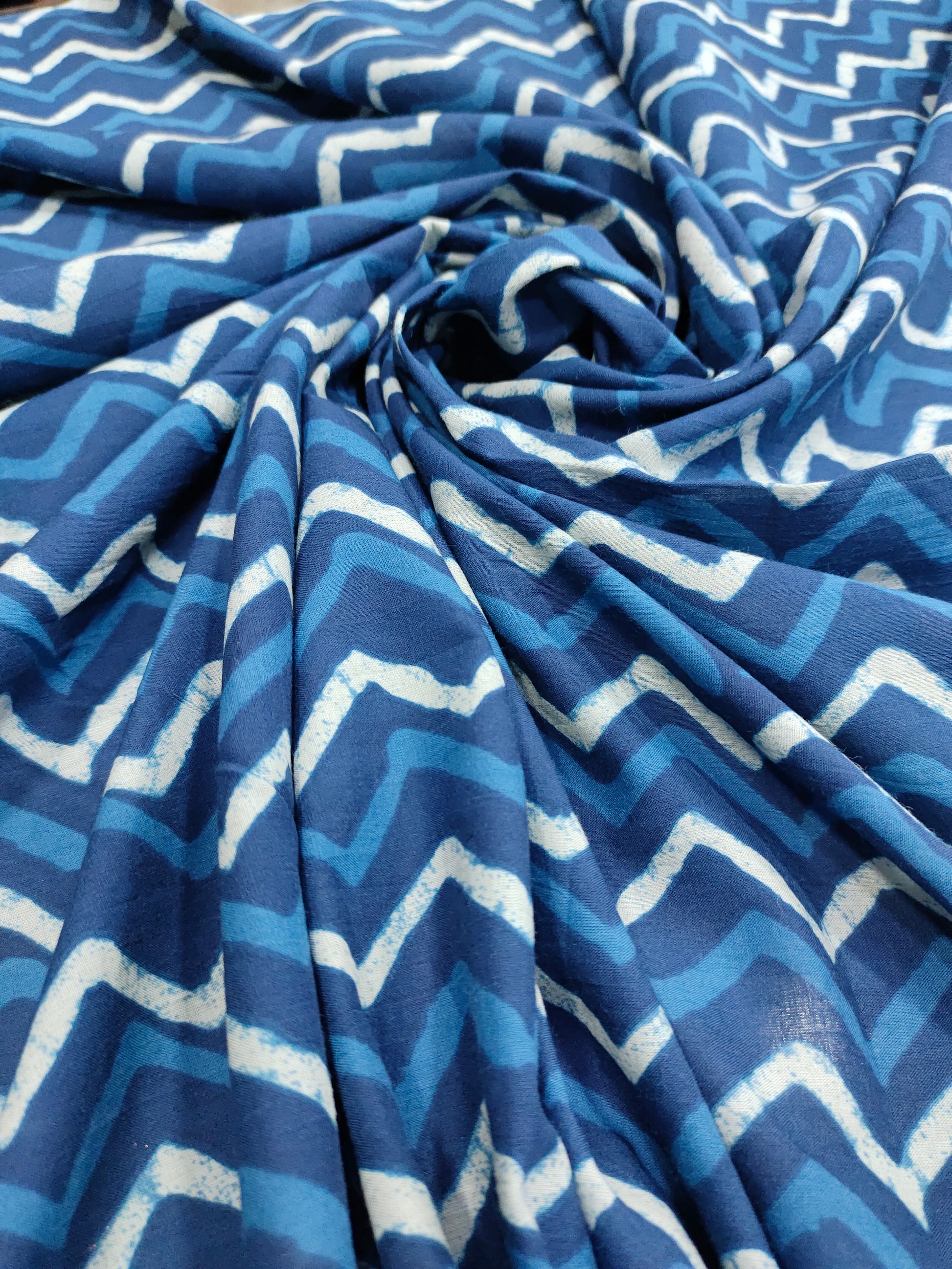 Blue & white Rick rack cotton Screen Print