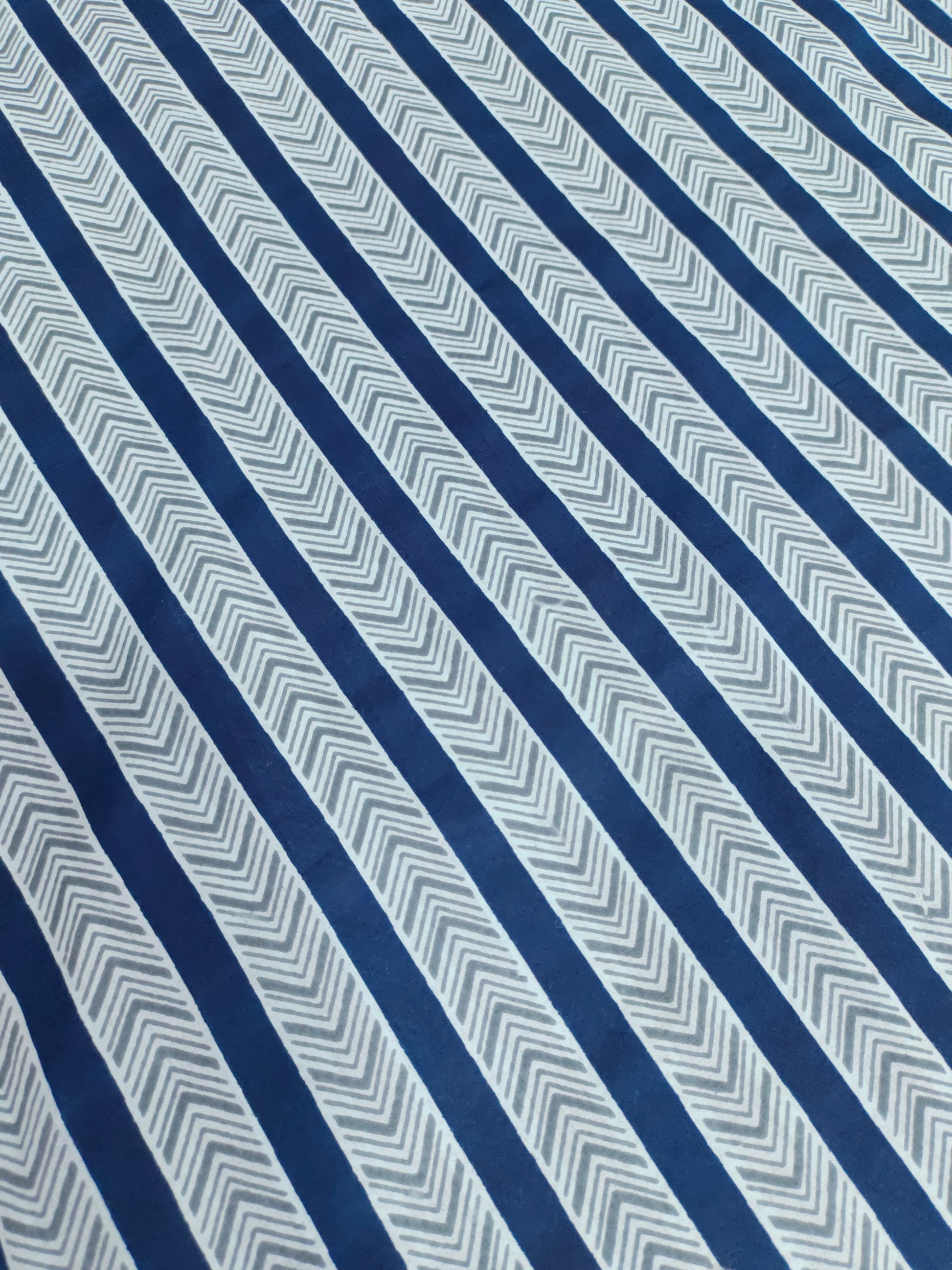 Blue & white stripes cotton Screen Print