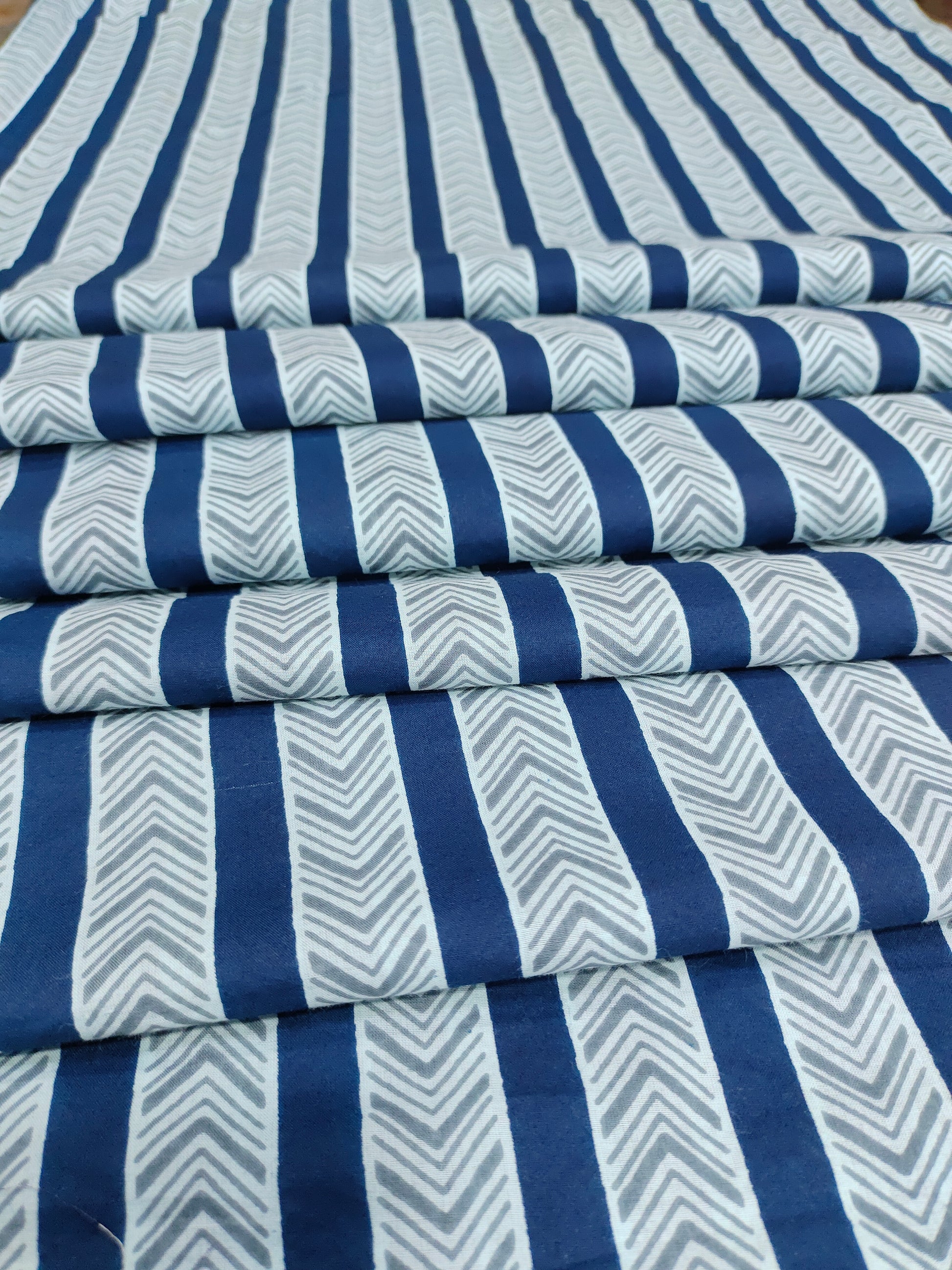 Blue & white stripes cotton Screen Print