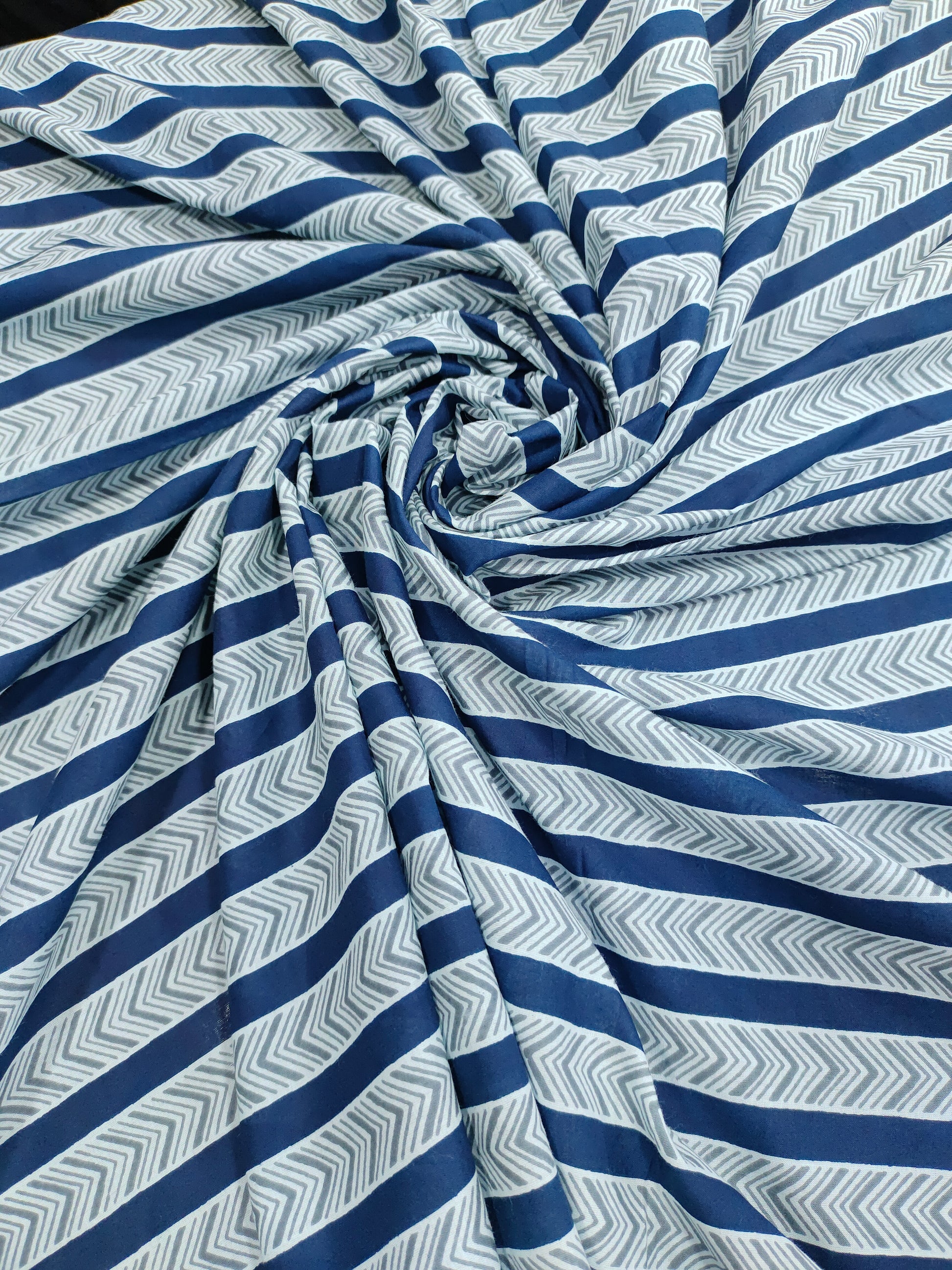 Blue & white stripes cotton Screen Print