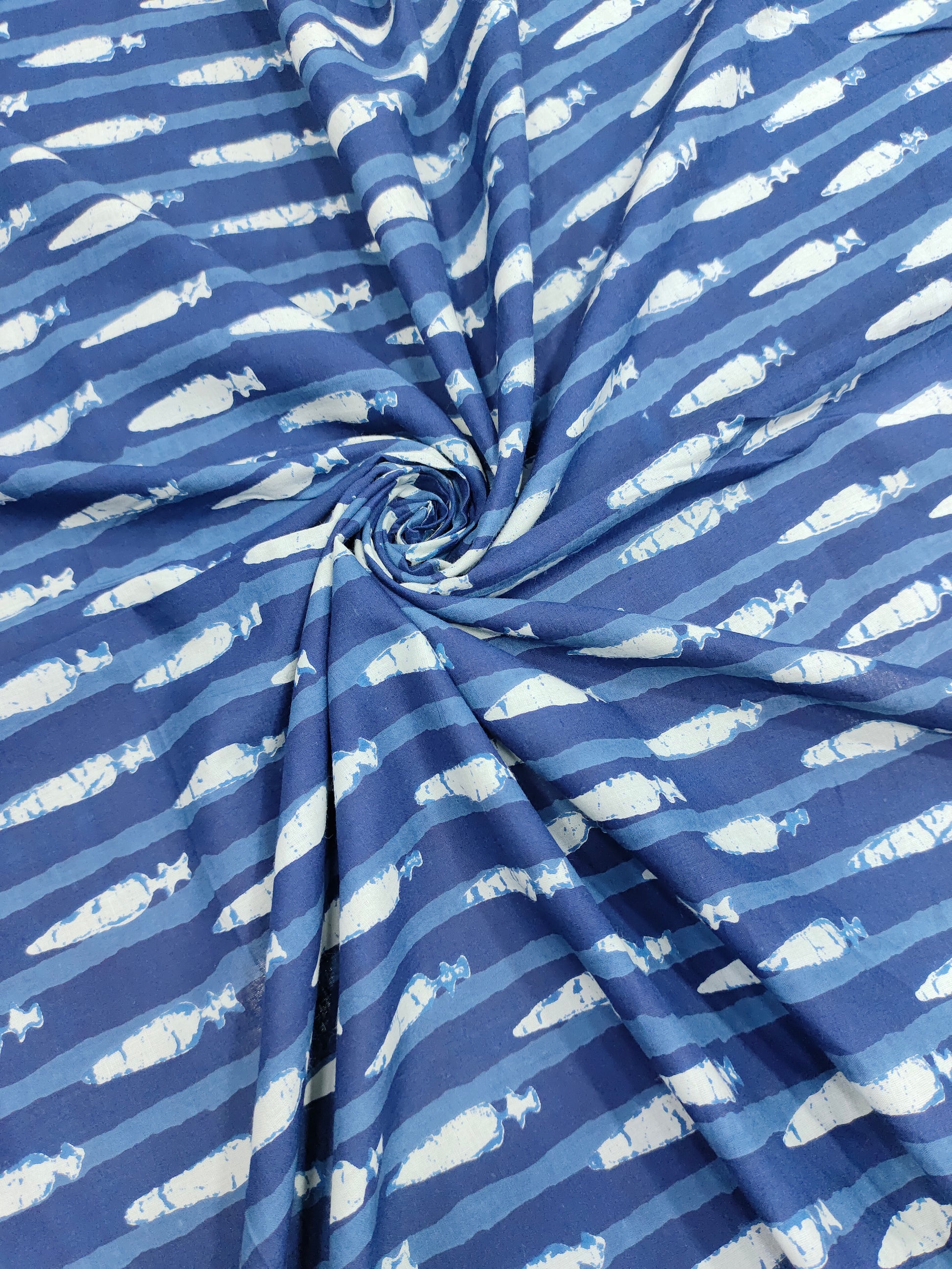 Blue cotton screen print