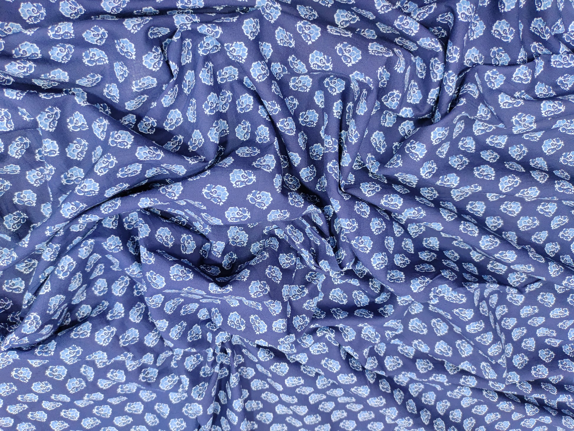 Blue  cotton screen print with small flowers