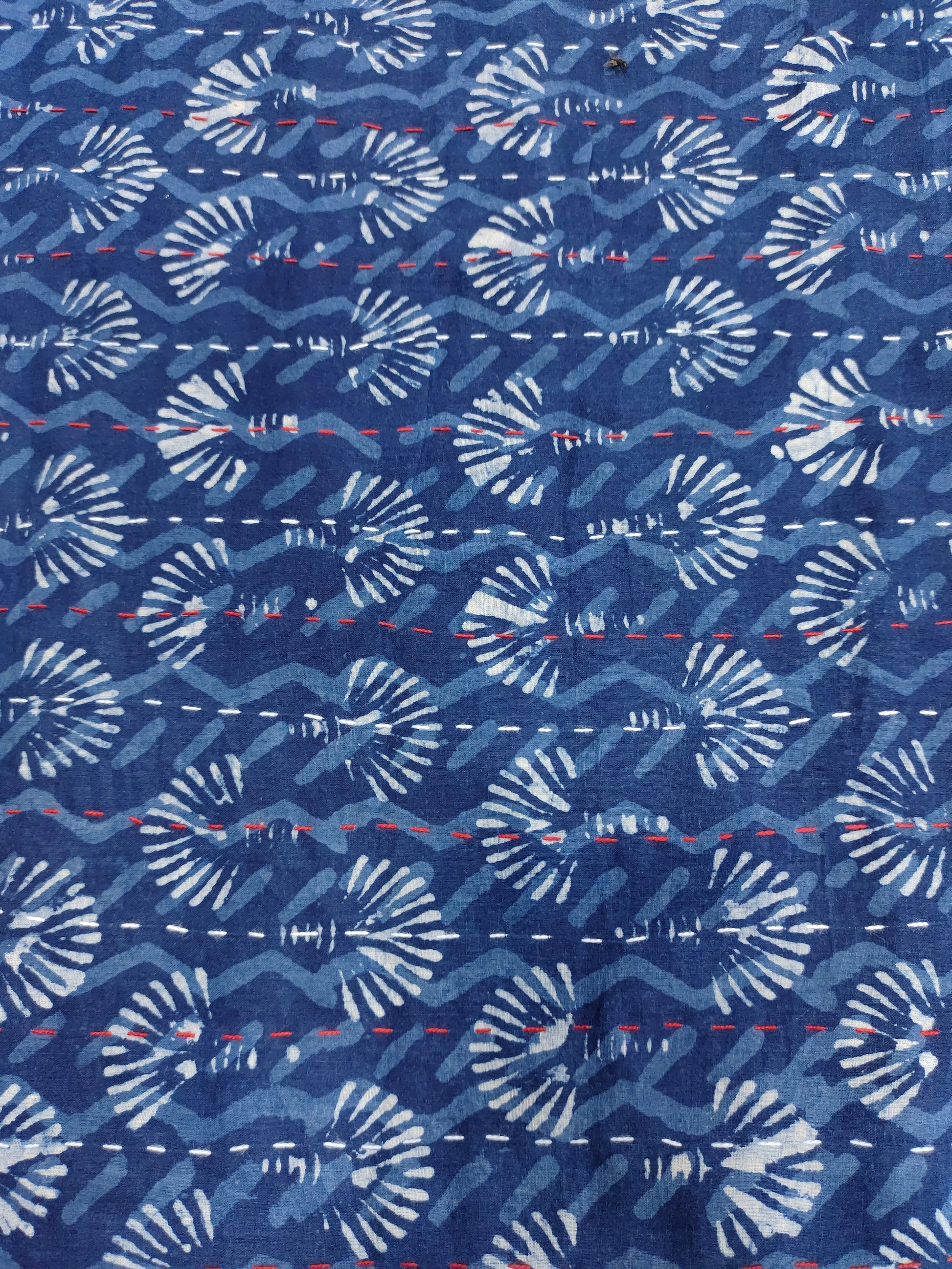 Indigo with red and white katha work