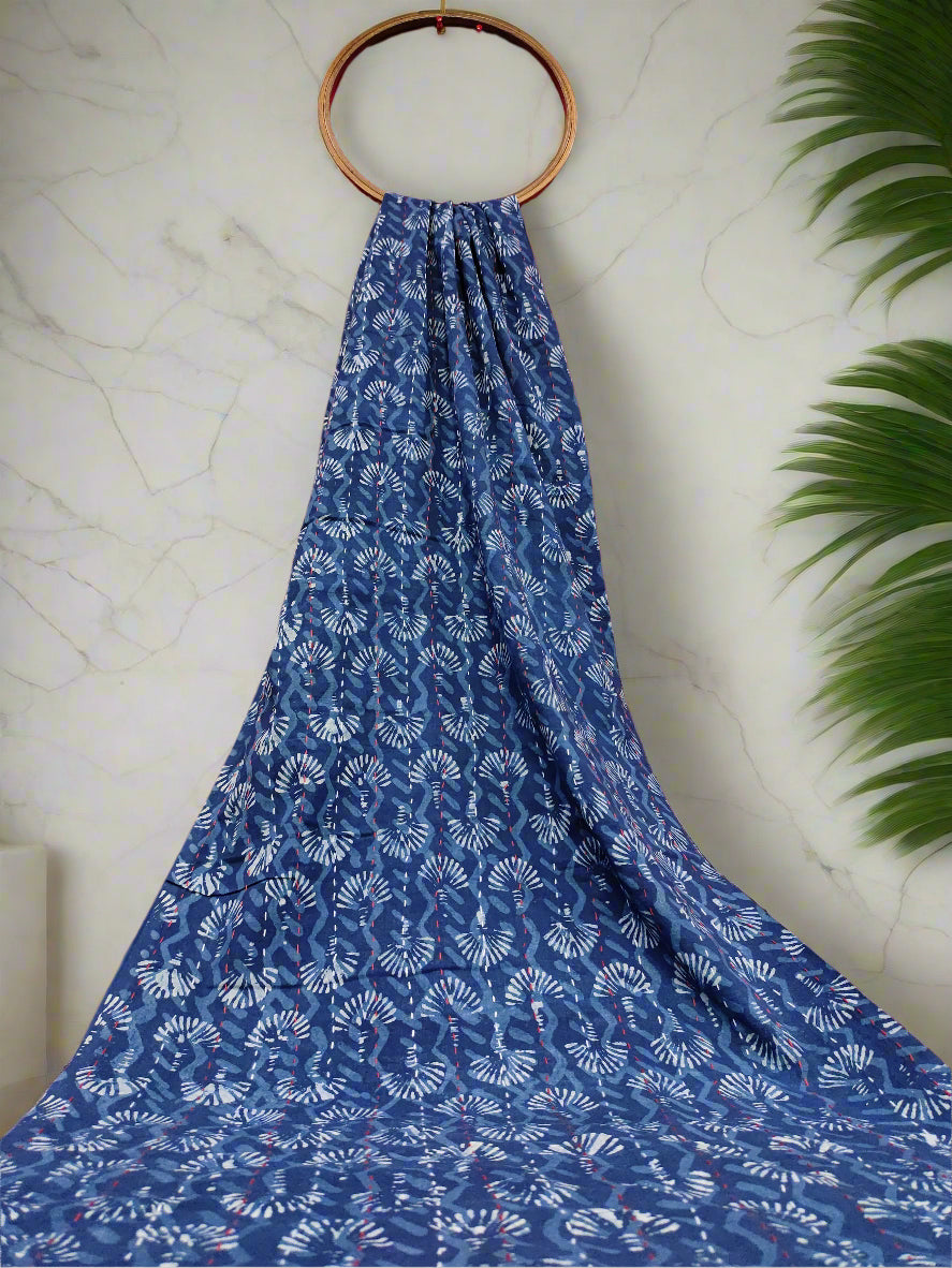 Indigo with red and white katha work
