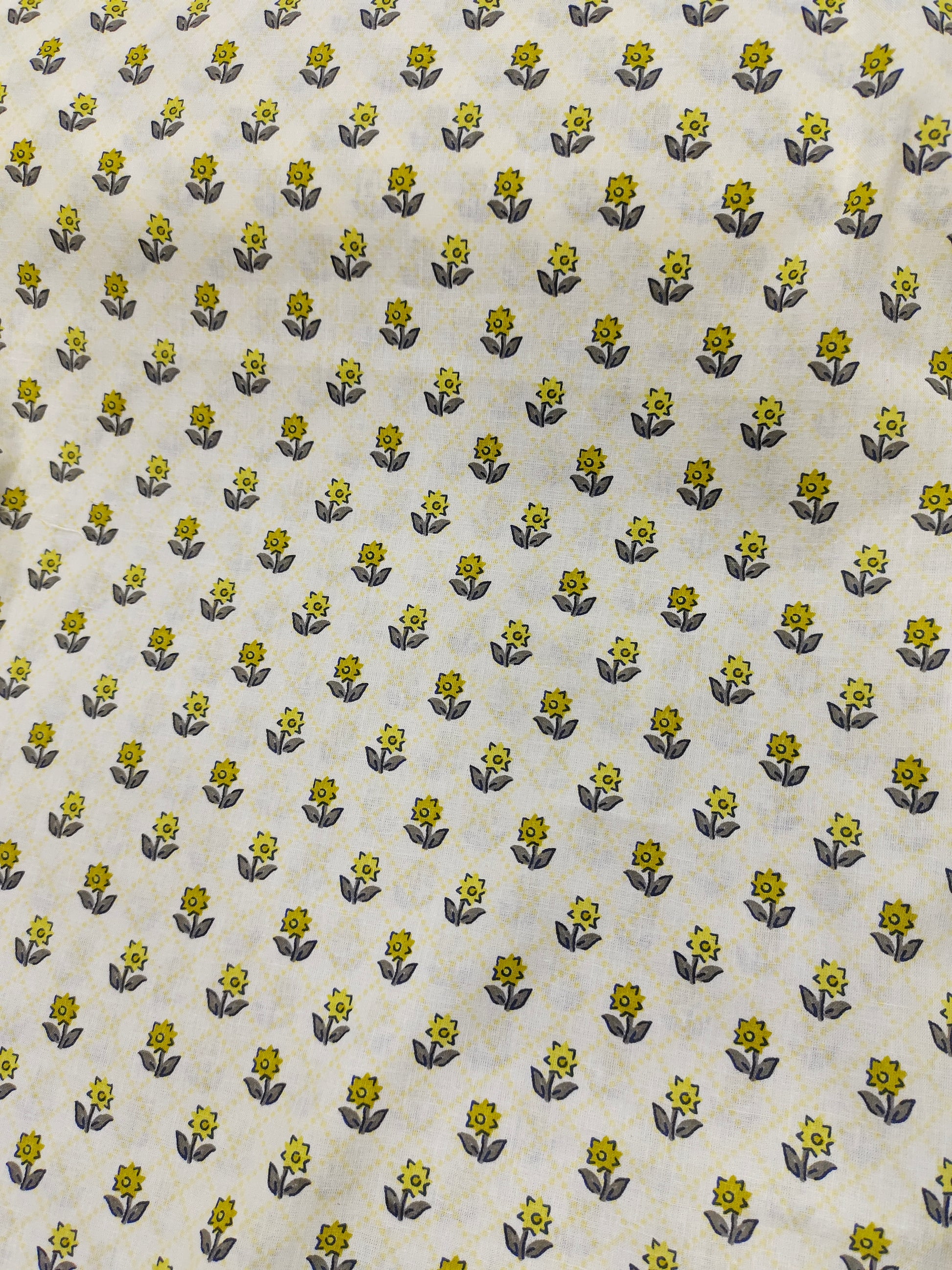 Off white base with small mehandi green & Grey print