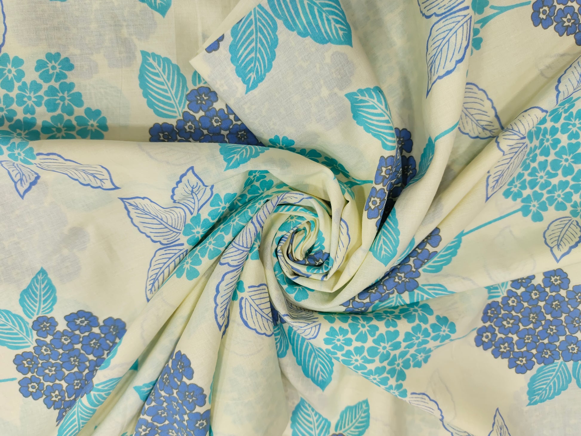 Cream base with light & dark blue floral print