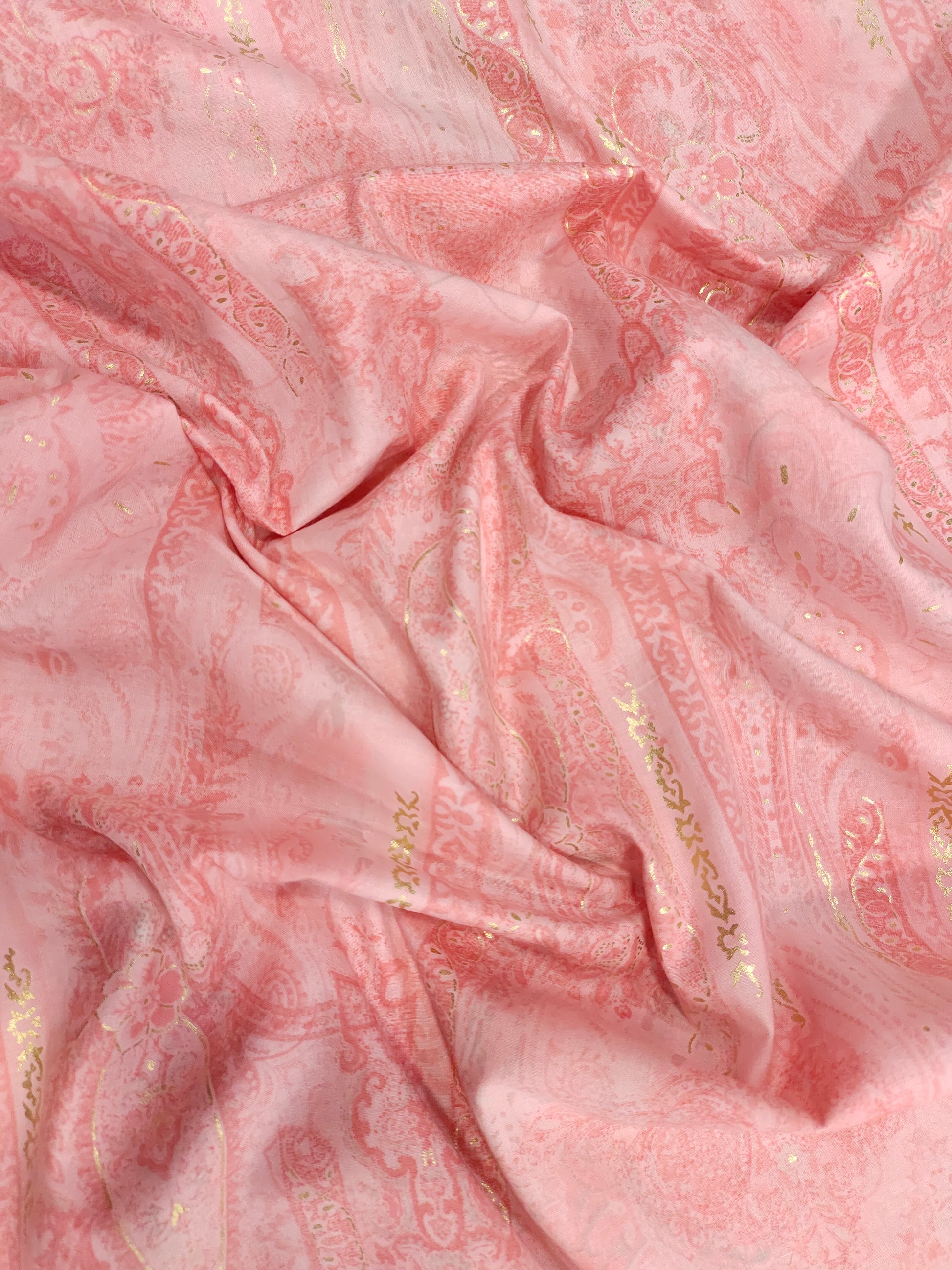 Pinkish Peach mill cotton digital print with gold foile