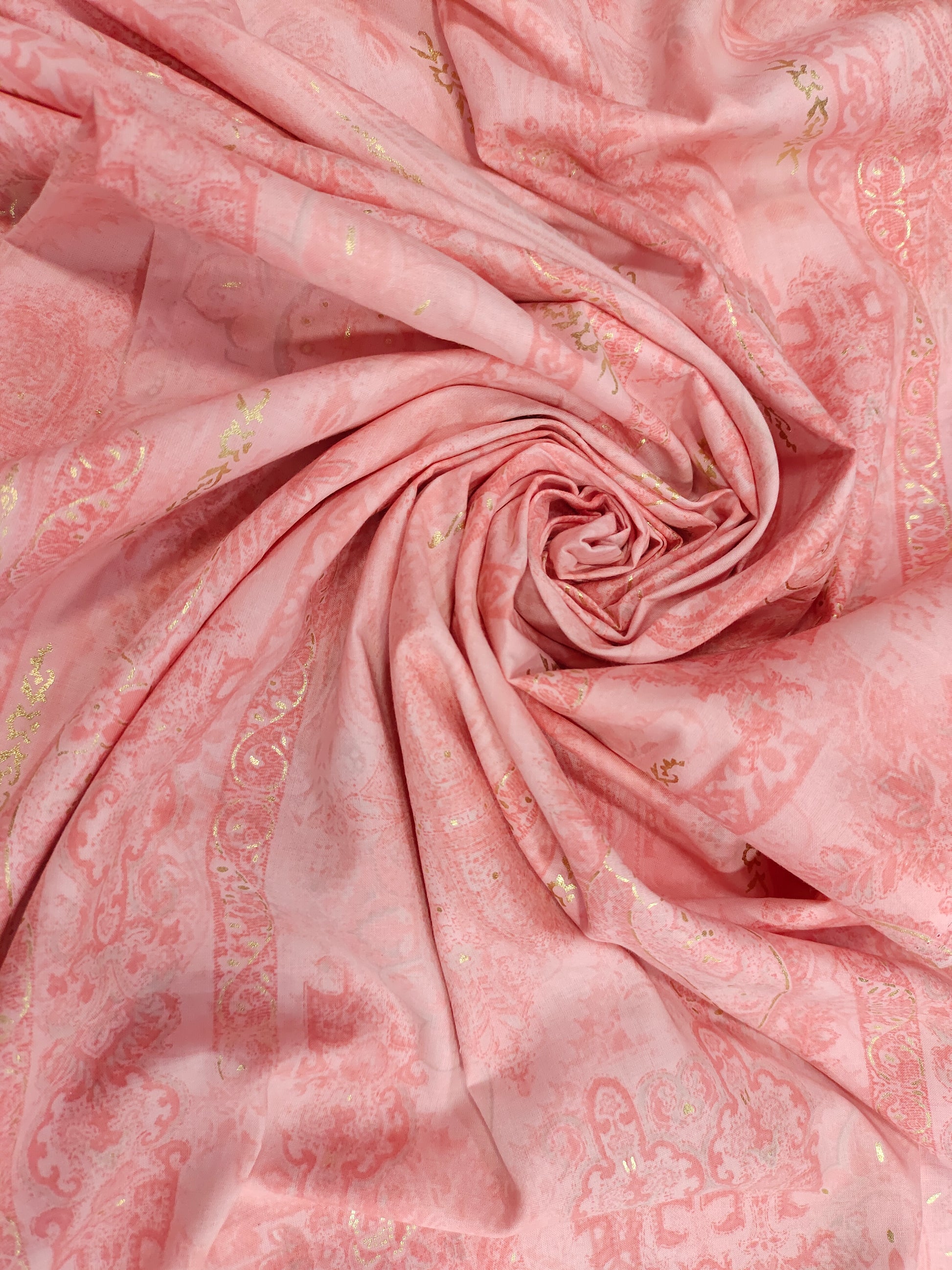 Pinkish Peach mill cotton digital print with gold foile