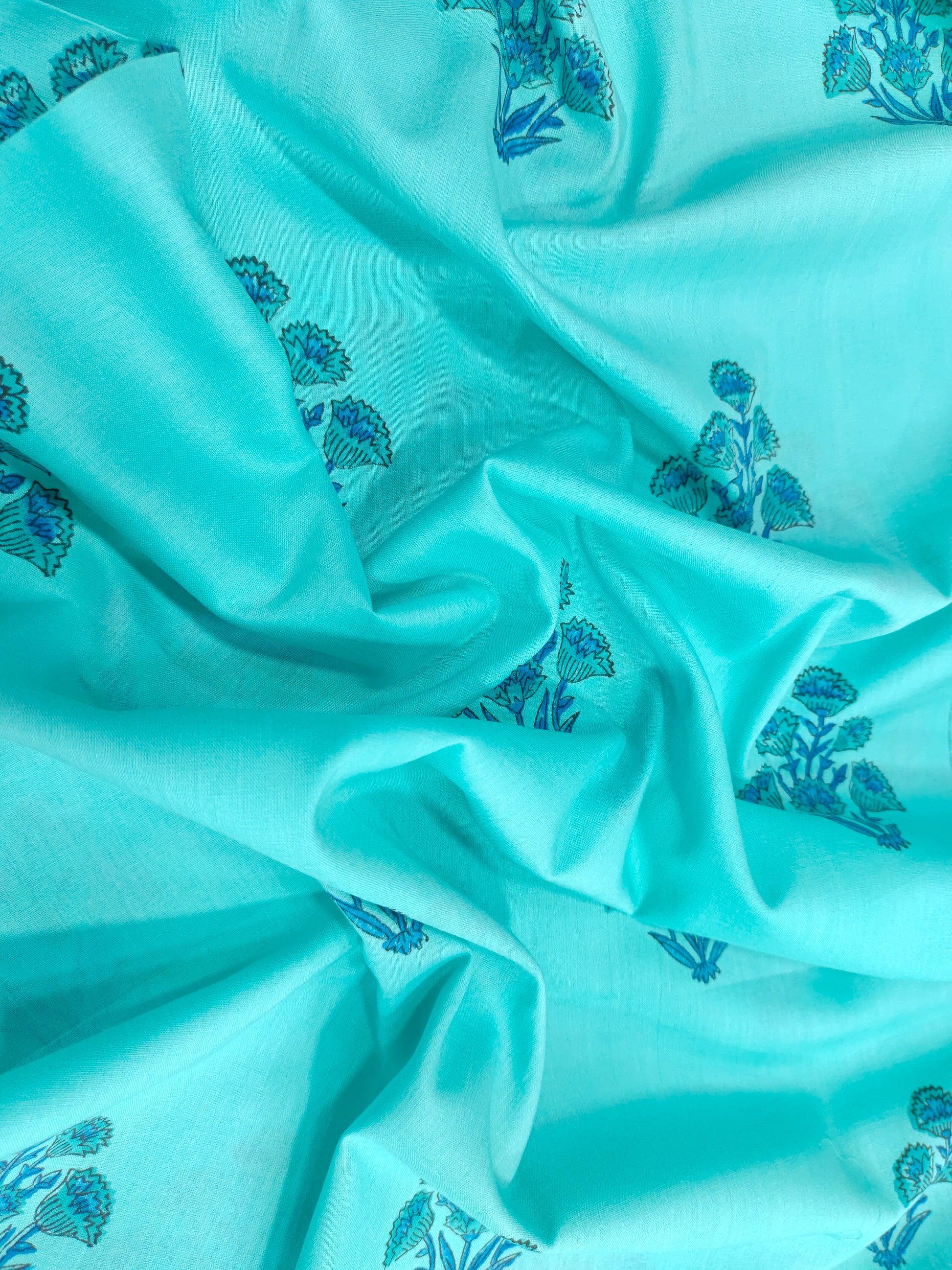 Blue cotton Screen Print with light and dark print