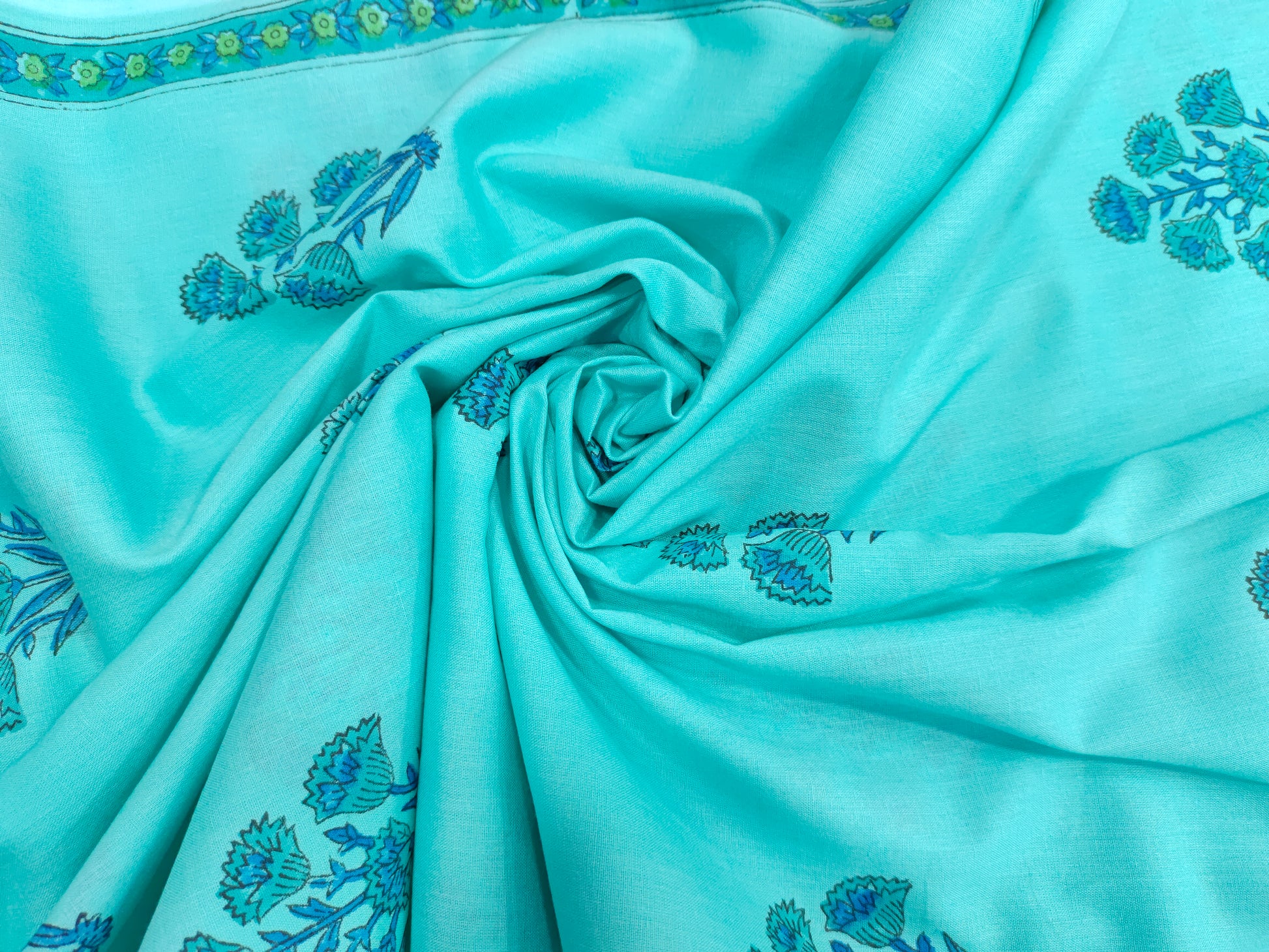 Blue cotton Screen Print with light and dark print