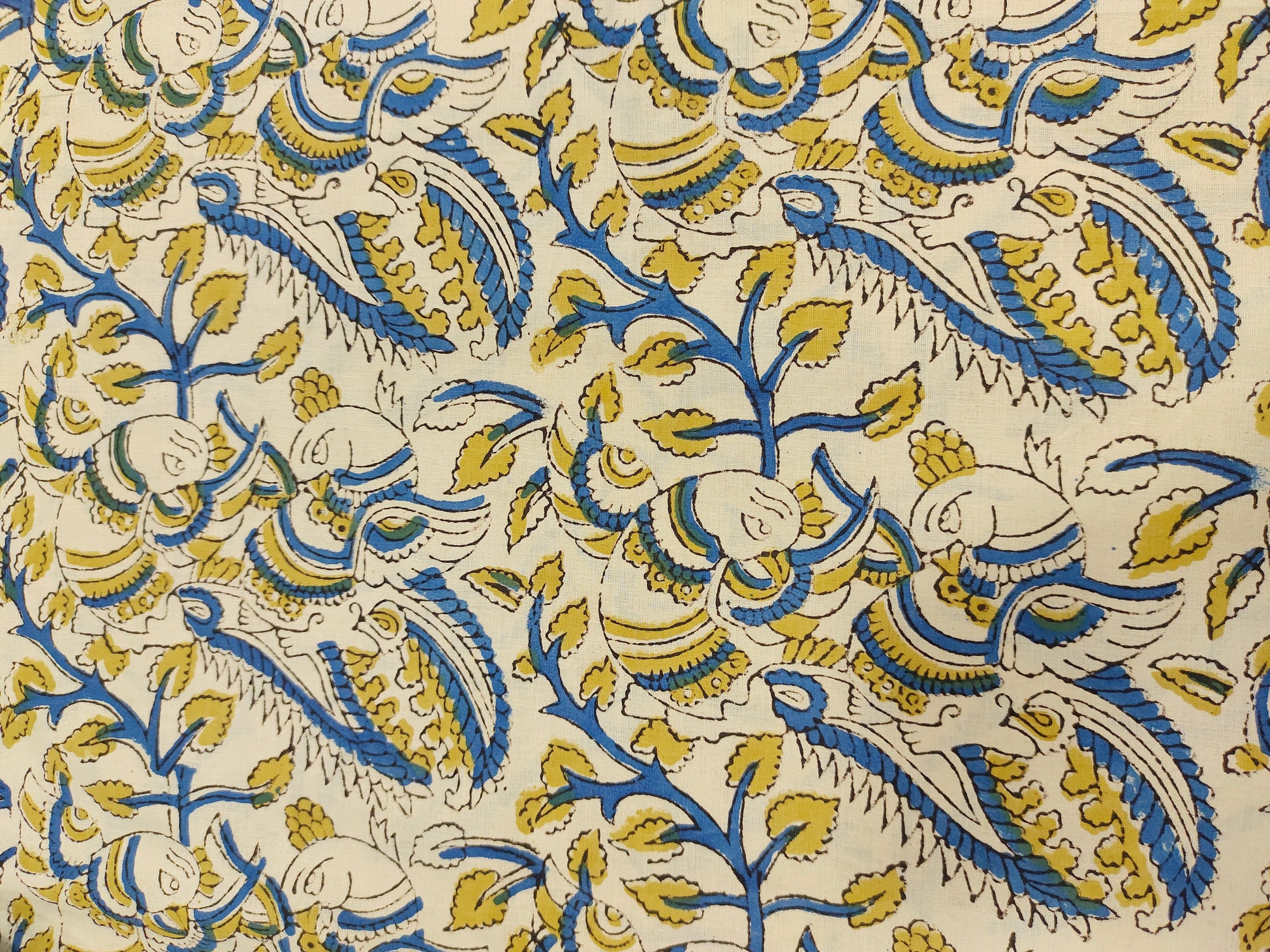 Handblock print with mustard and blue