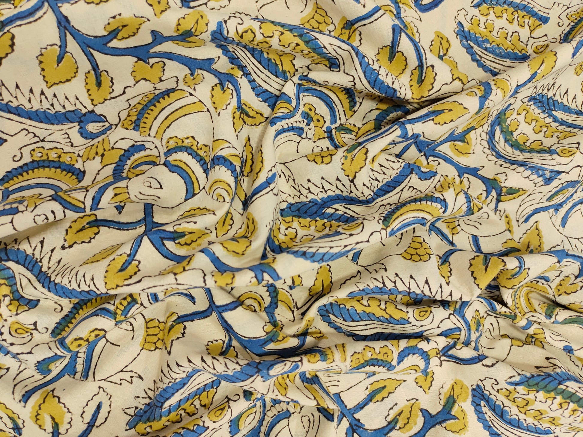 Handblock print with mustard and blue