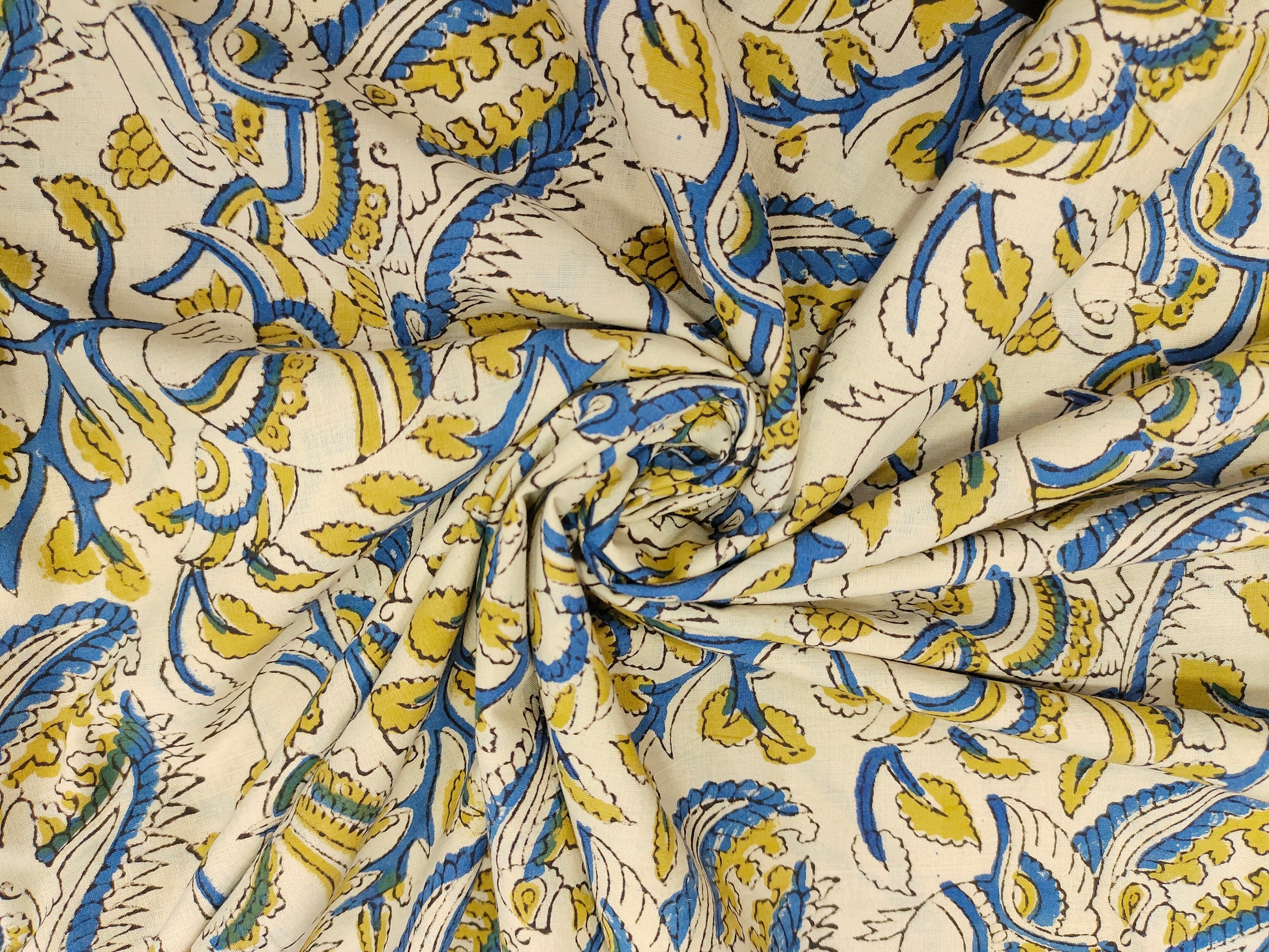 Handblock print with mustard and blue