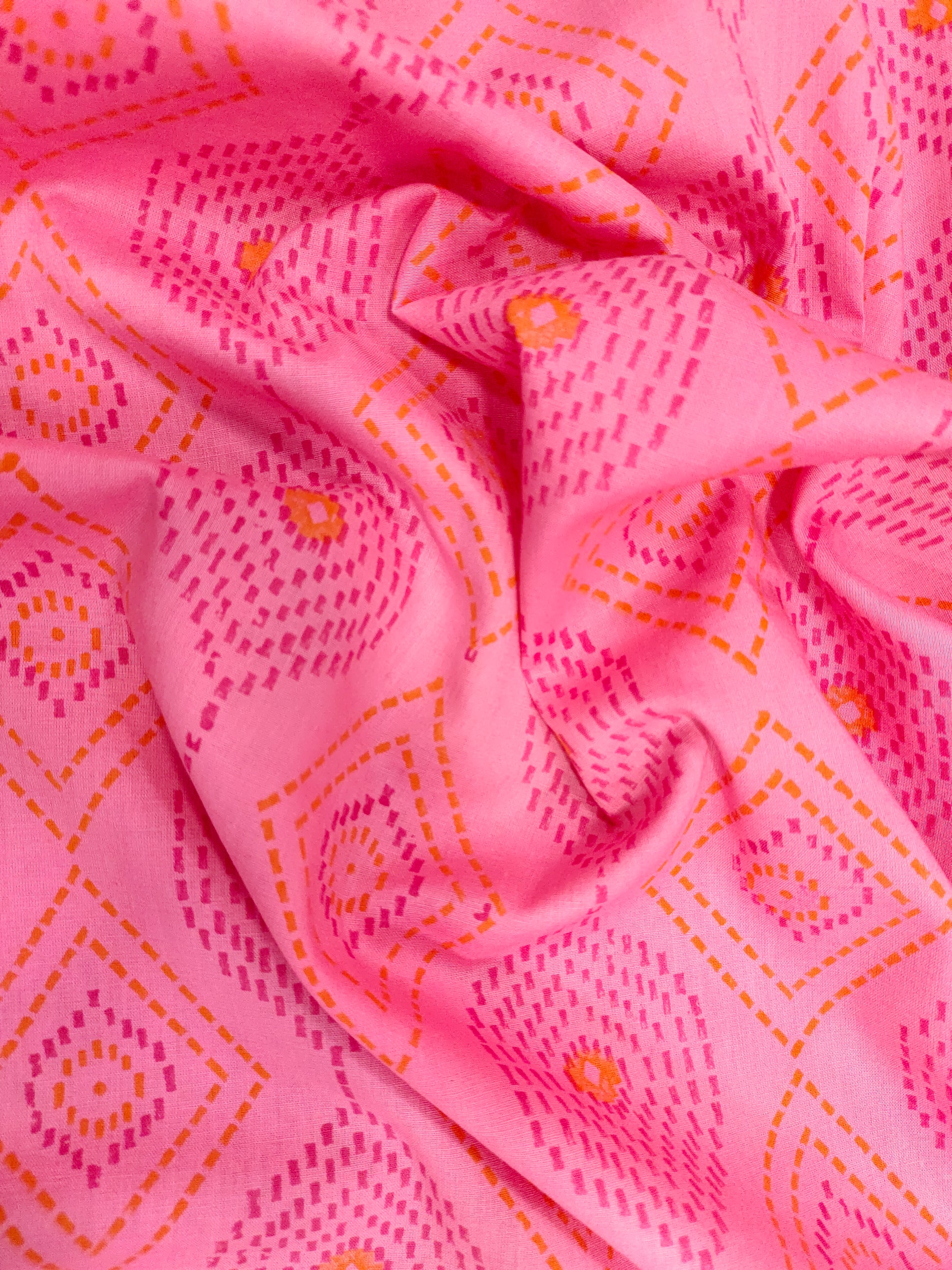 pink handblock print fabric with border
