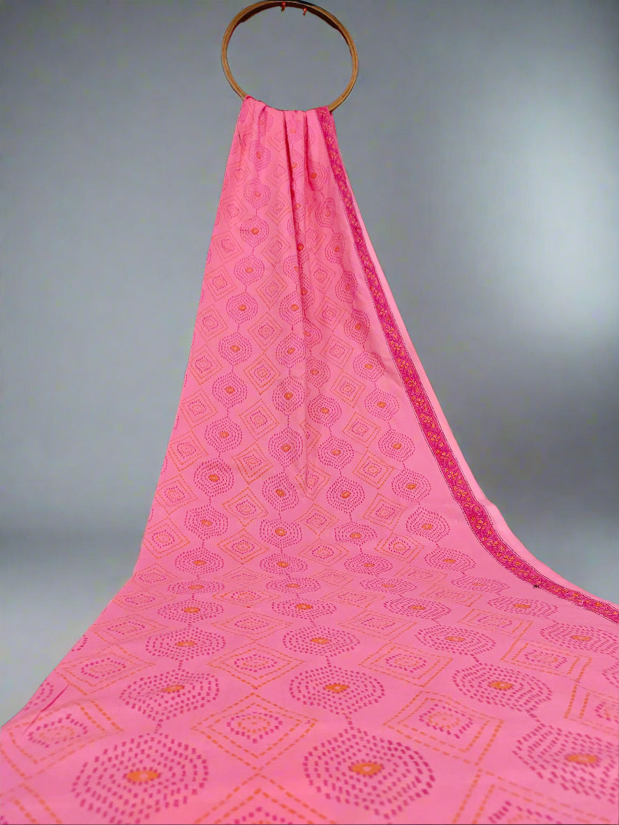 pink handblock print fabric with border