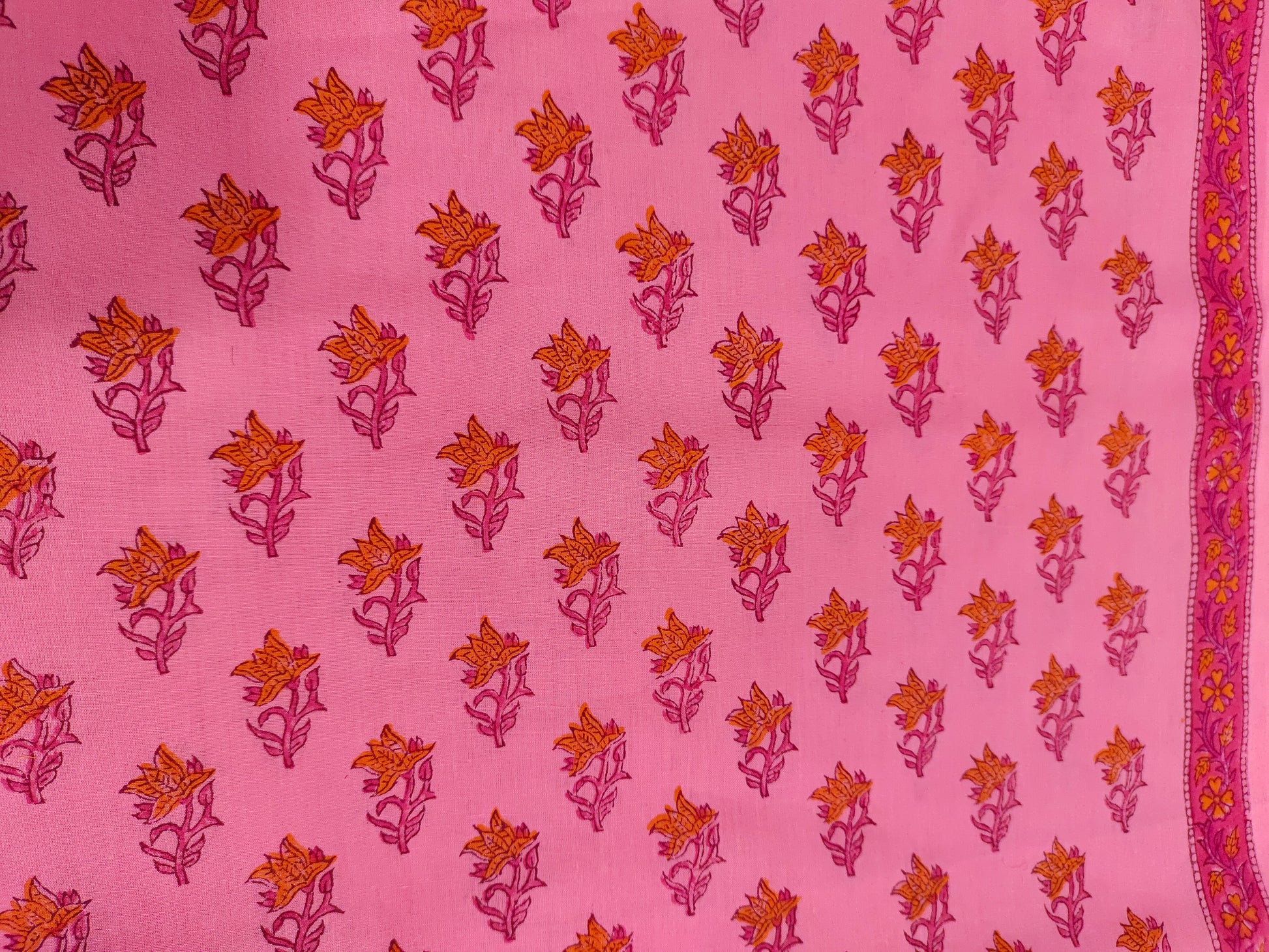 Pink hand block print with border