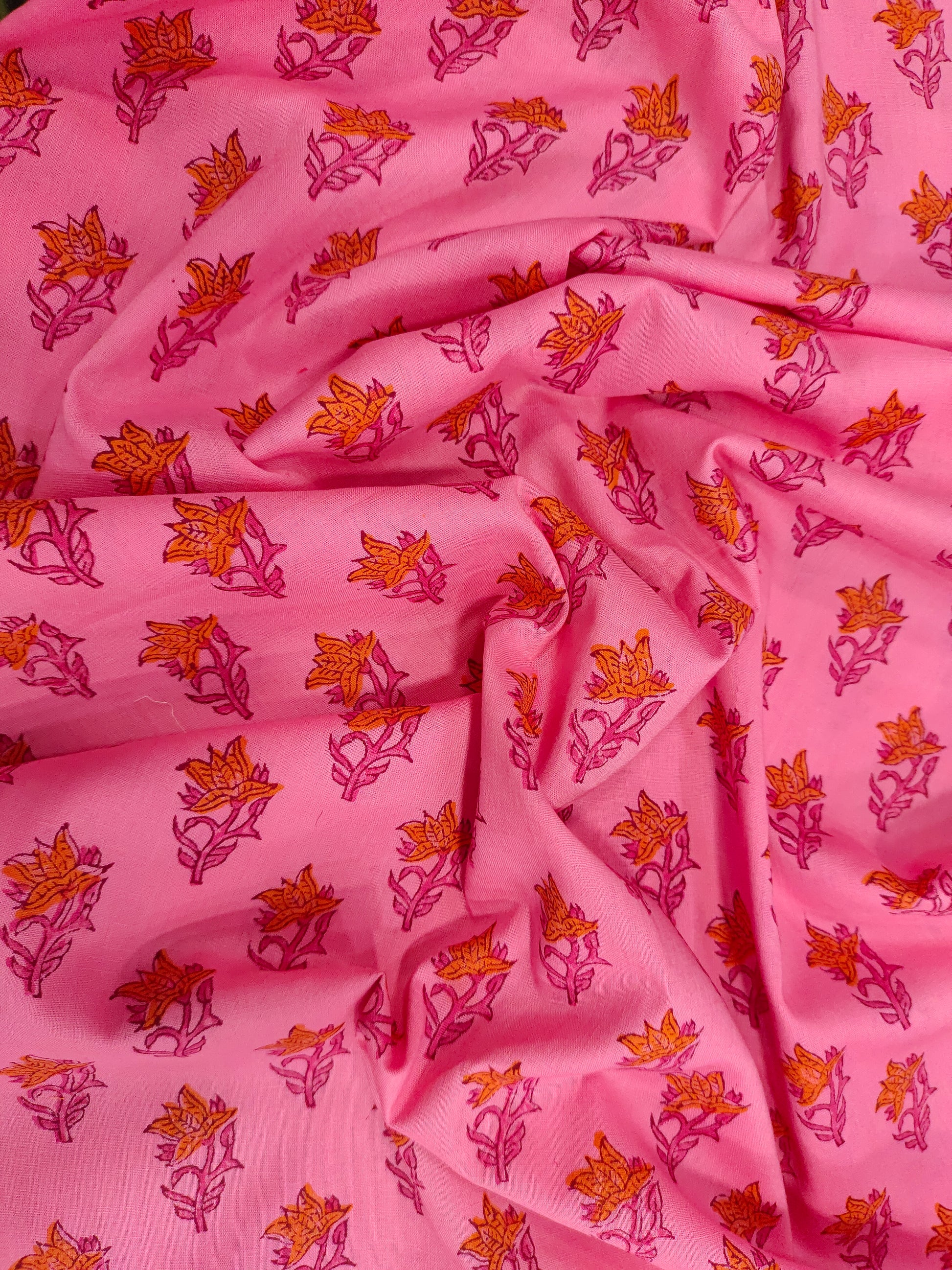 Pink hand block print with border