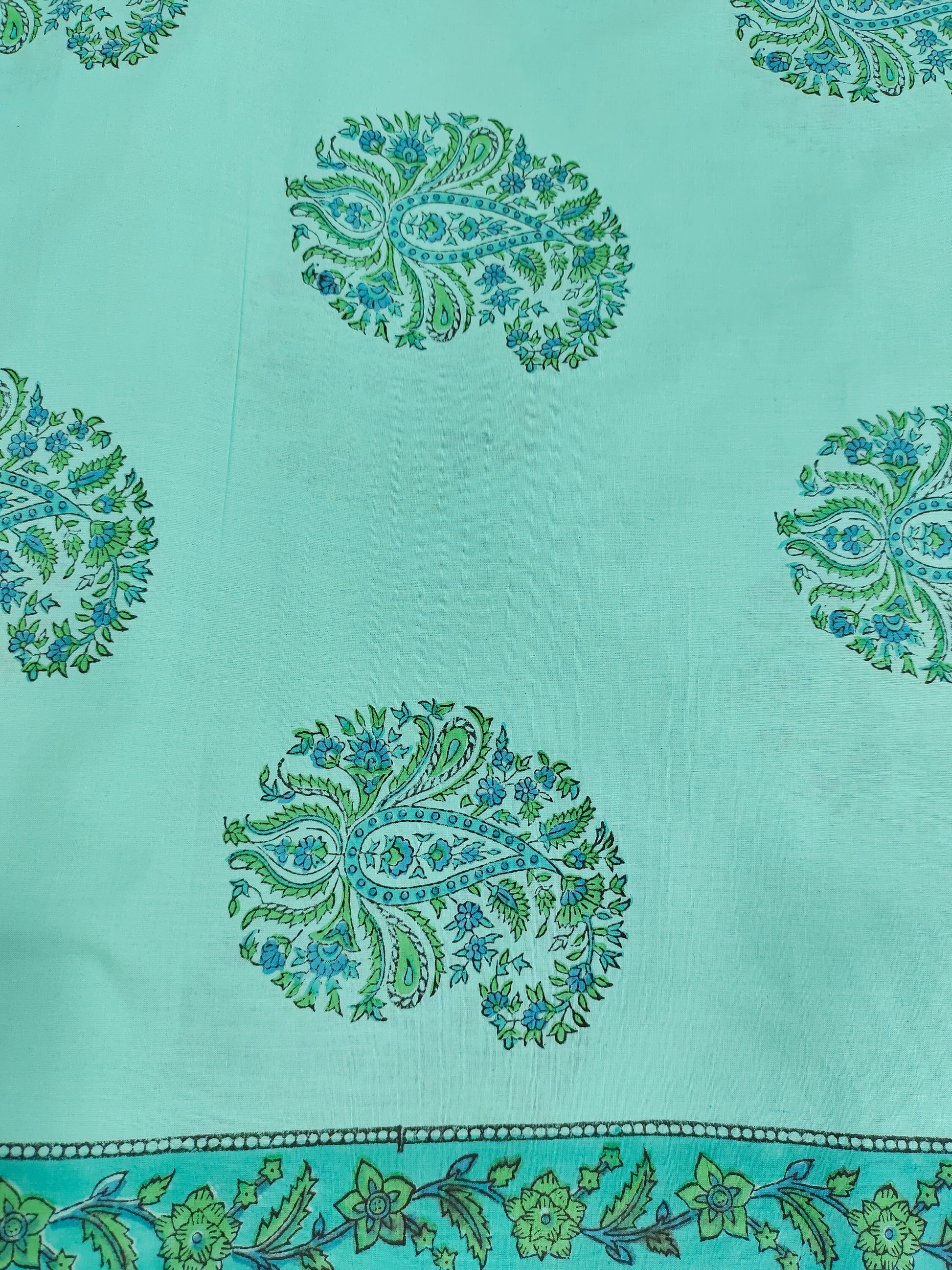 Pista green with handblock print pacely with border