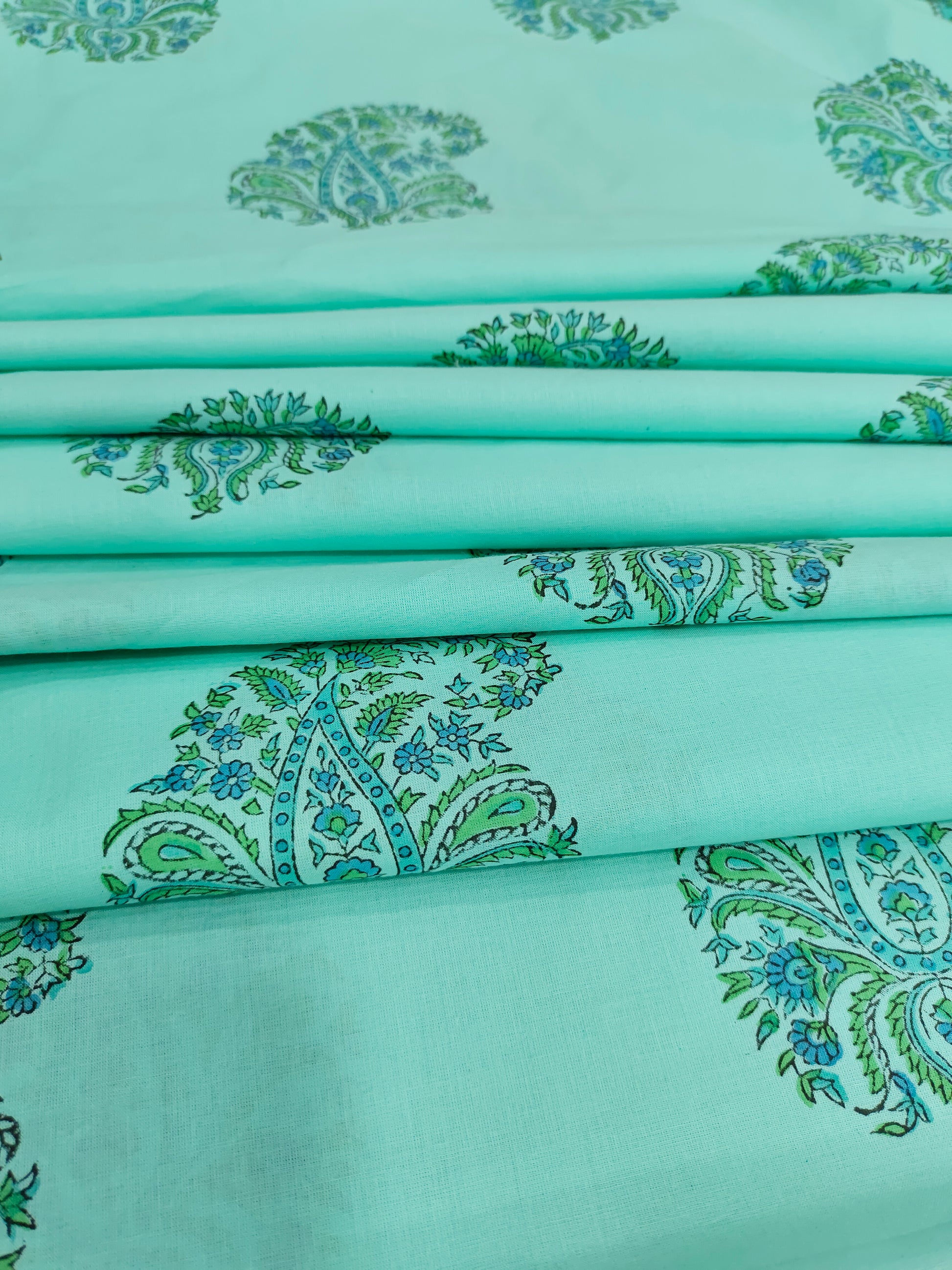Pista green with handblock print pacely with border