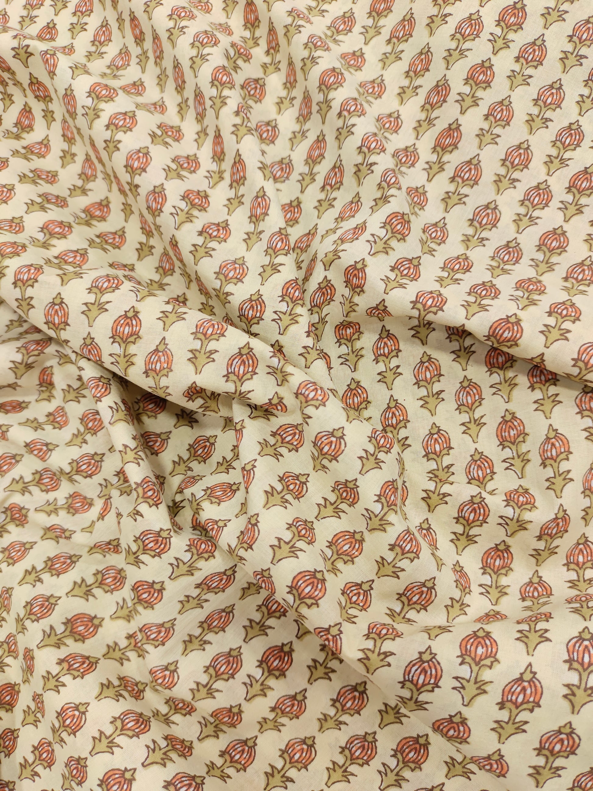 cotton screen print with all over fine motifs