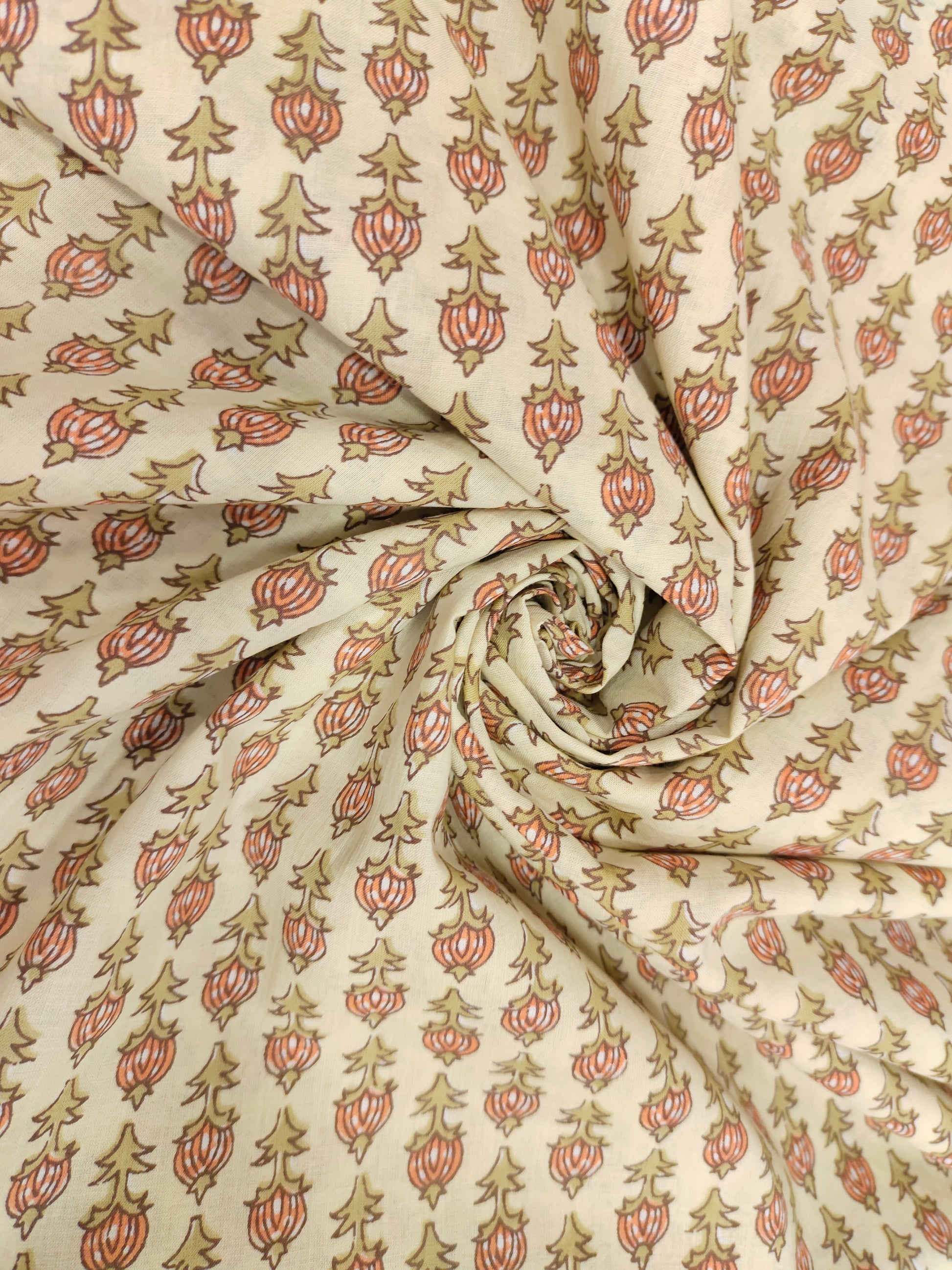 cotton screen print with all over fine motifs