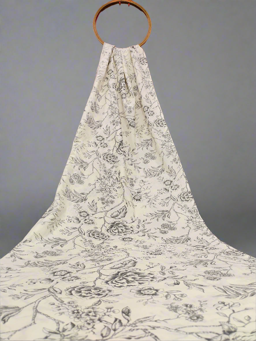 cream base with grey floral cotton screen print