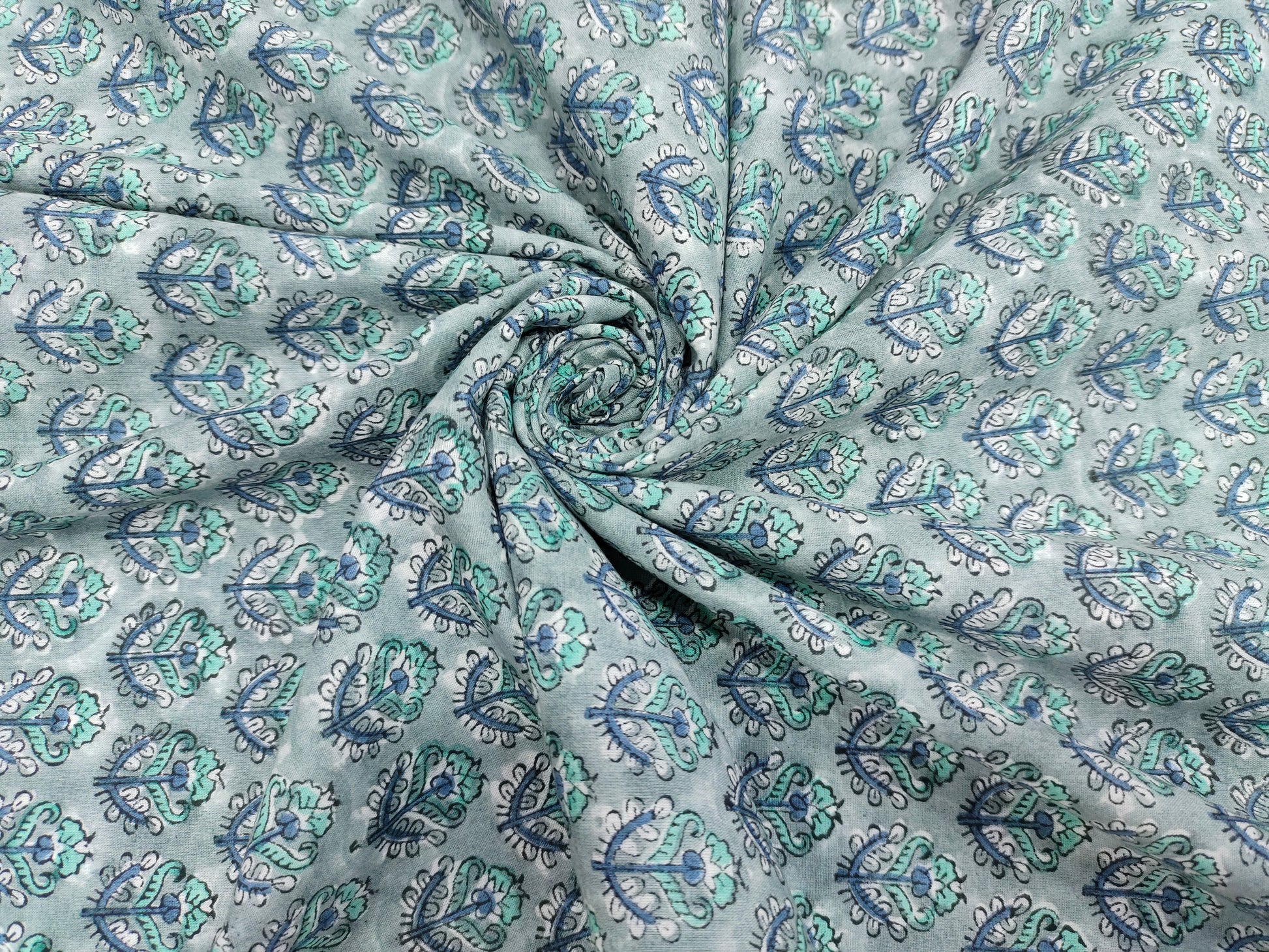 Grey base with blue and green floral handblock print