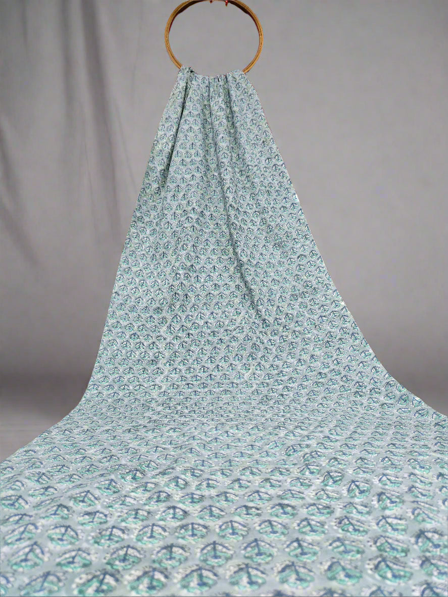 Grey base with blue and green floral handblock print
