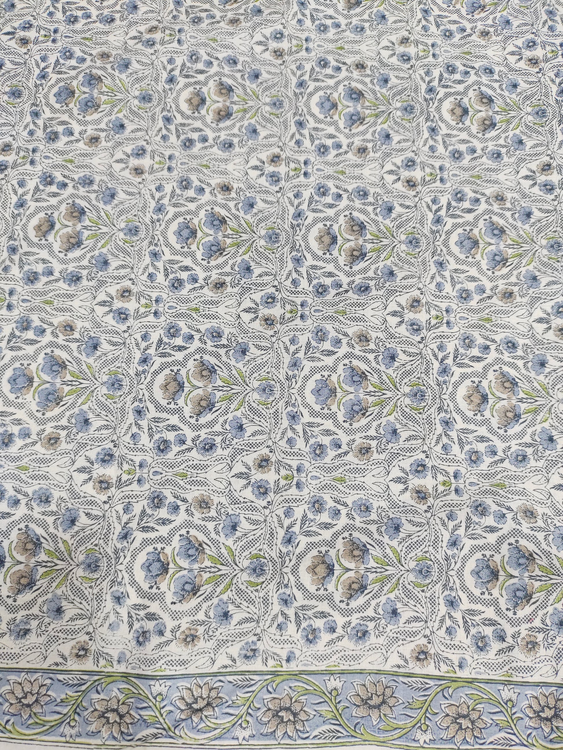 White base with floral handblock print with daman small border