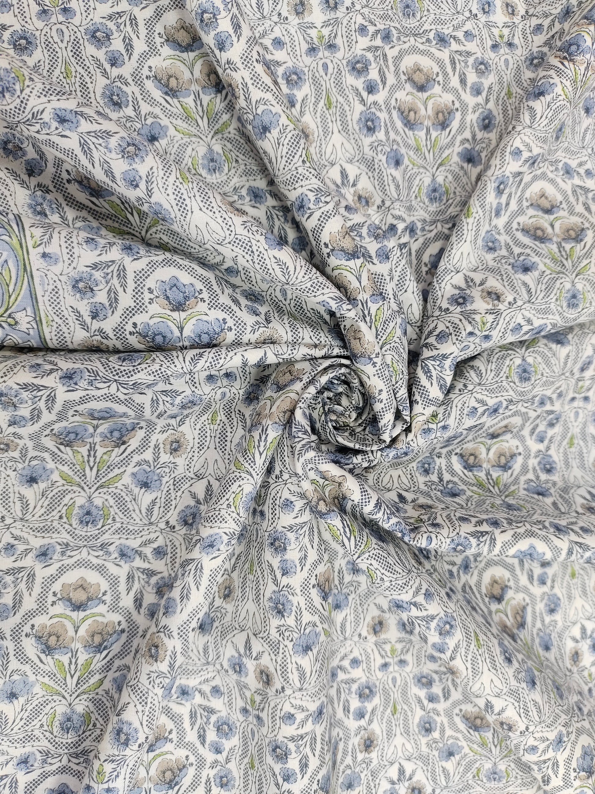 White base with floral handblock print with daman small border