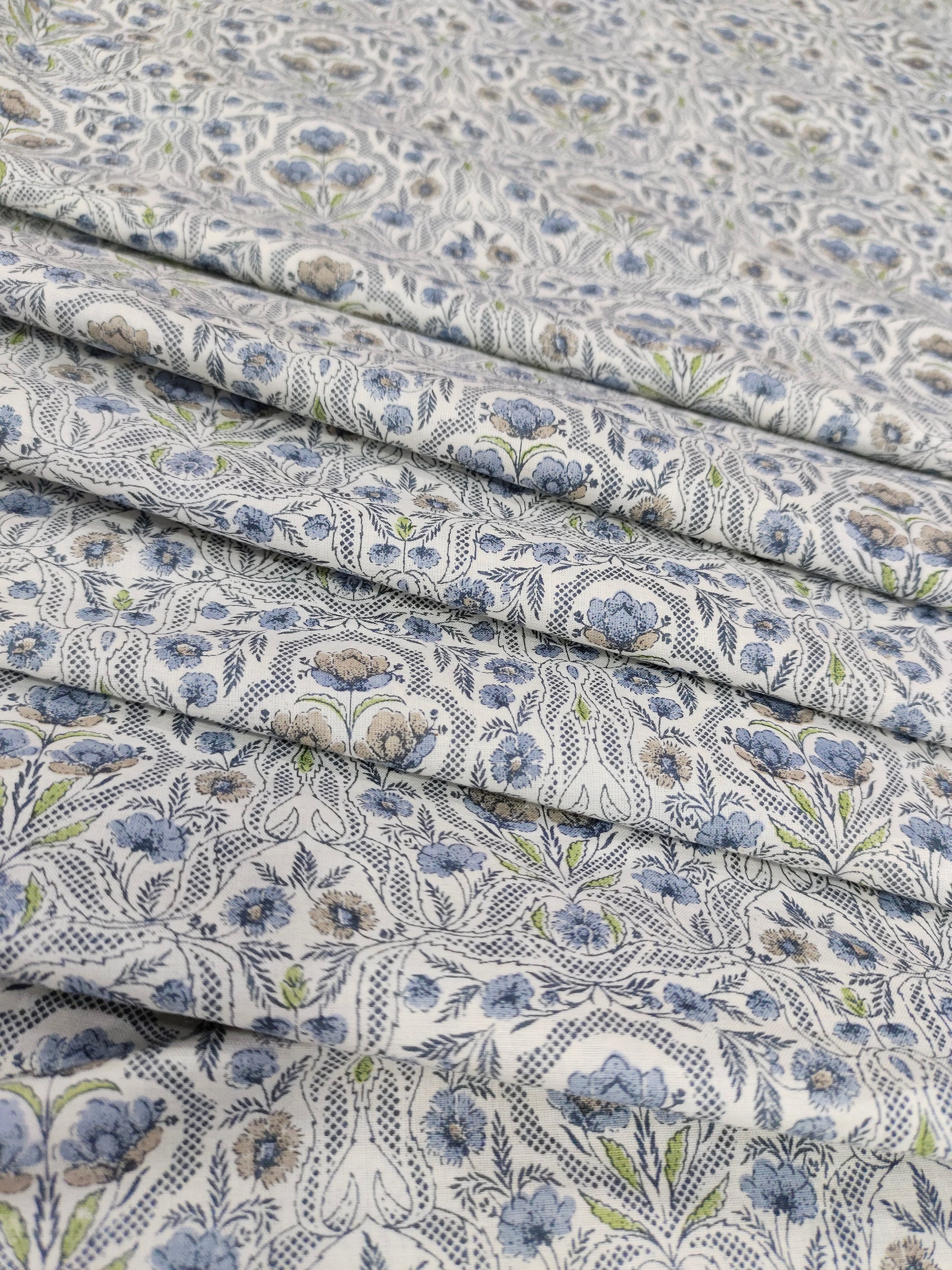 White base with floral handblock print with daman small border