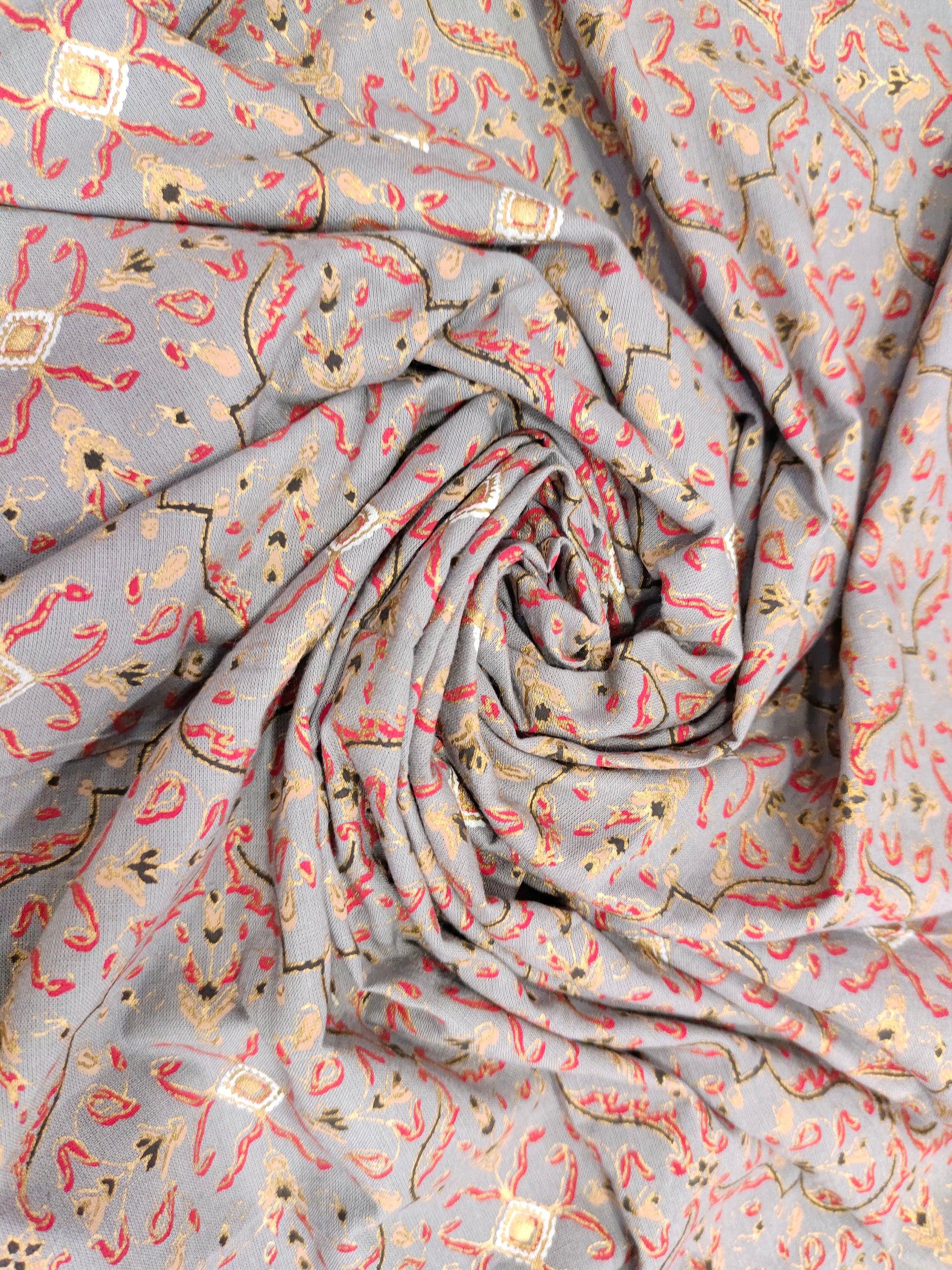 cotton screen print with marron and black with gold foil