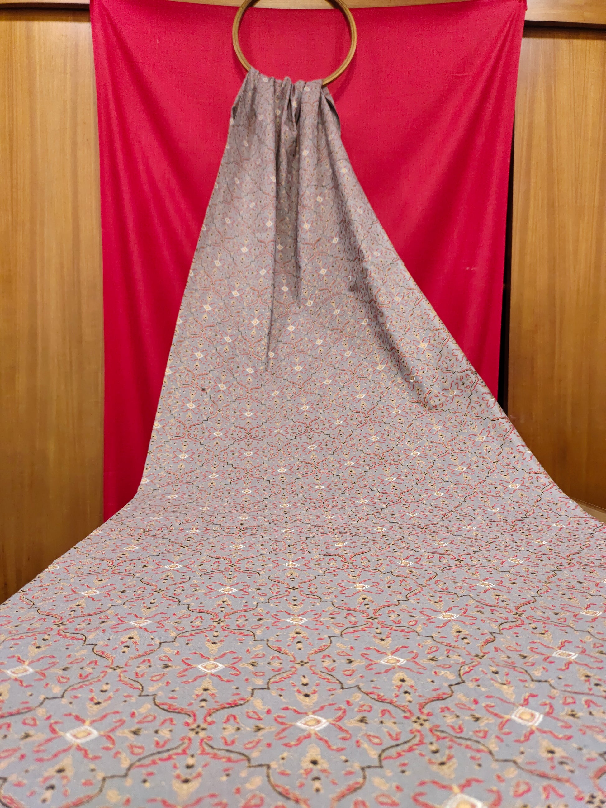 cotton screen print with marron and black with gold foil