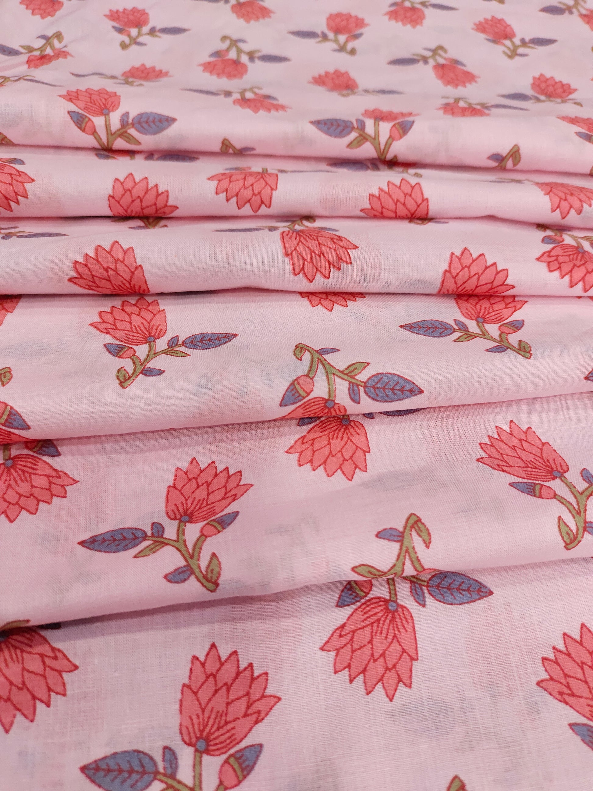 Pink base with tomato flowers cotton Screen Print