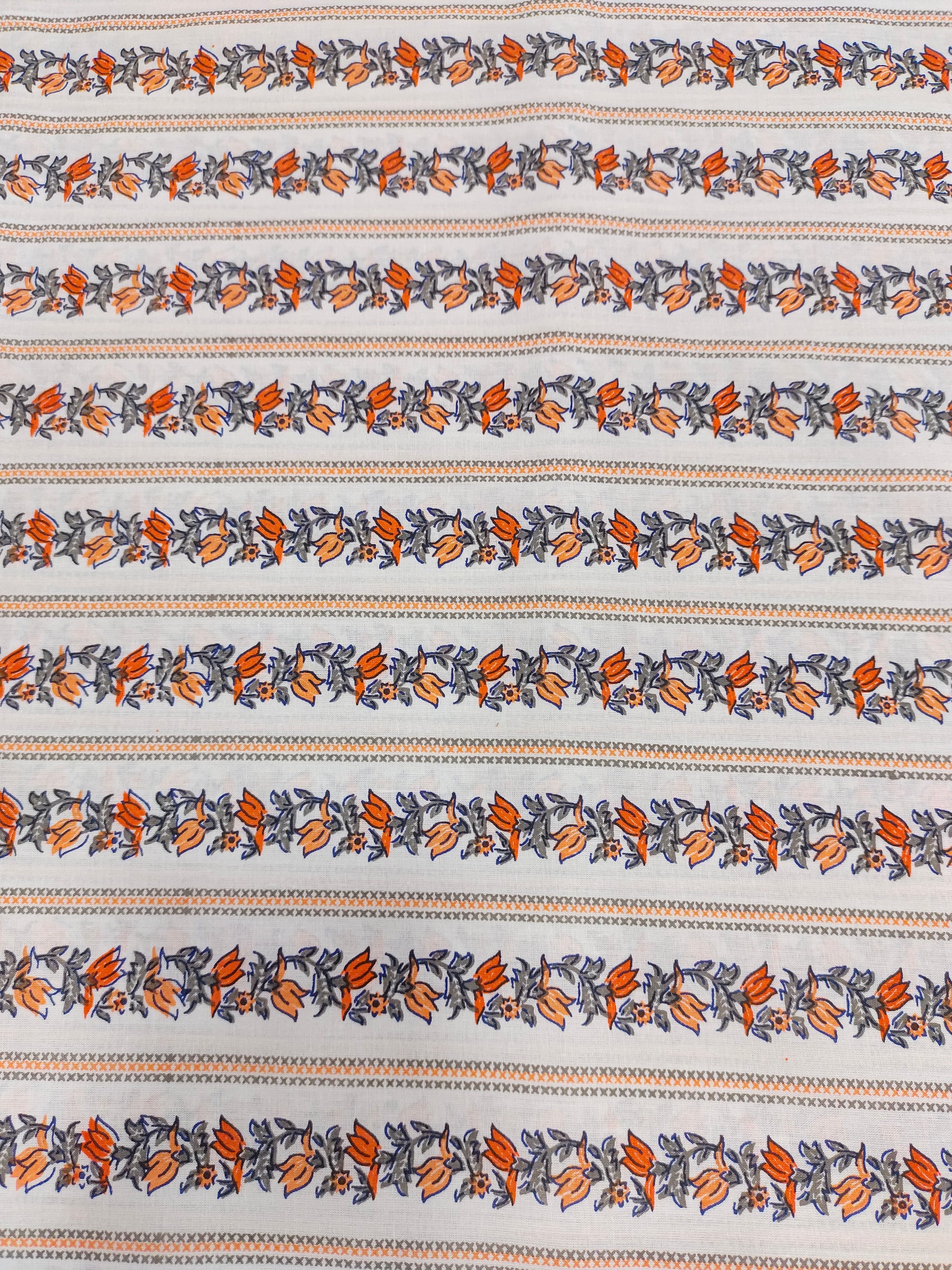 orange and grey with stripe and veil cotton screen print