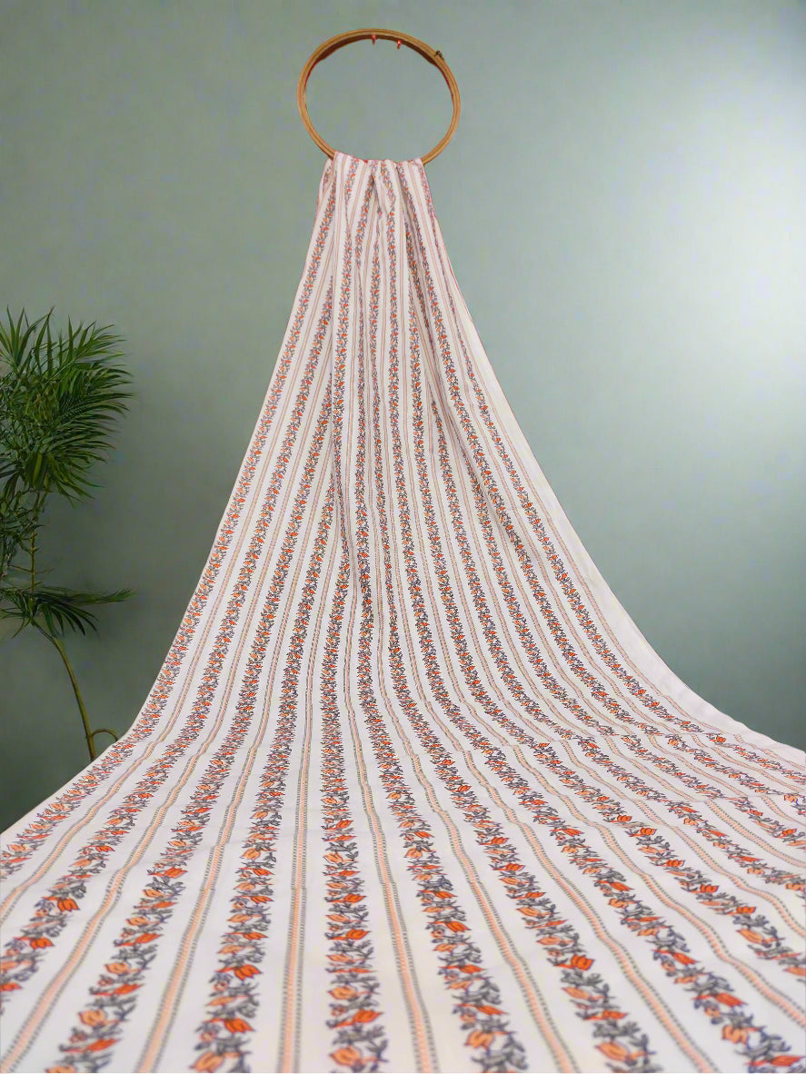 orange and grey with stripe and veil cotton screen print