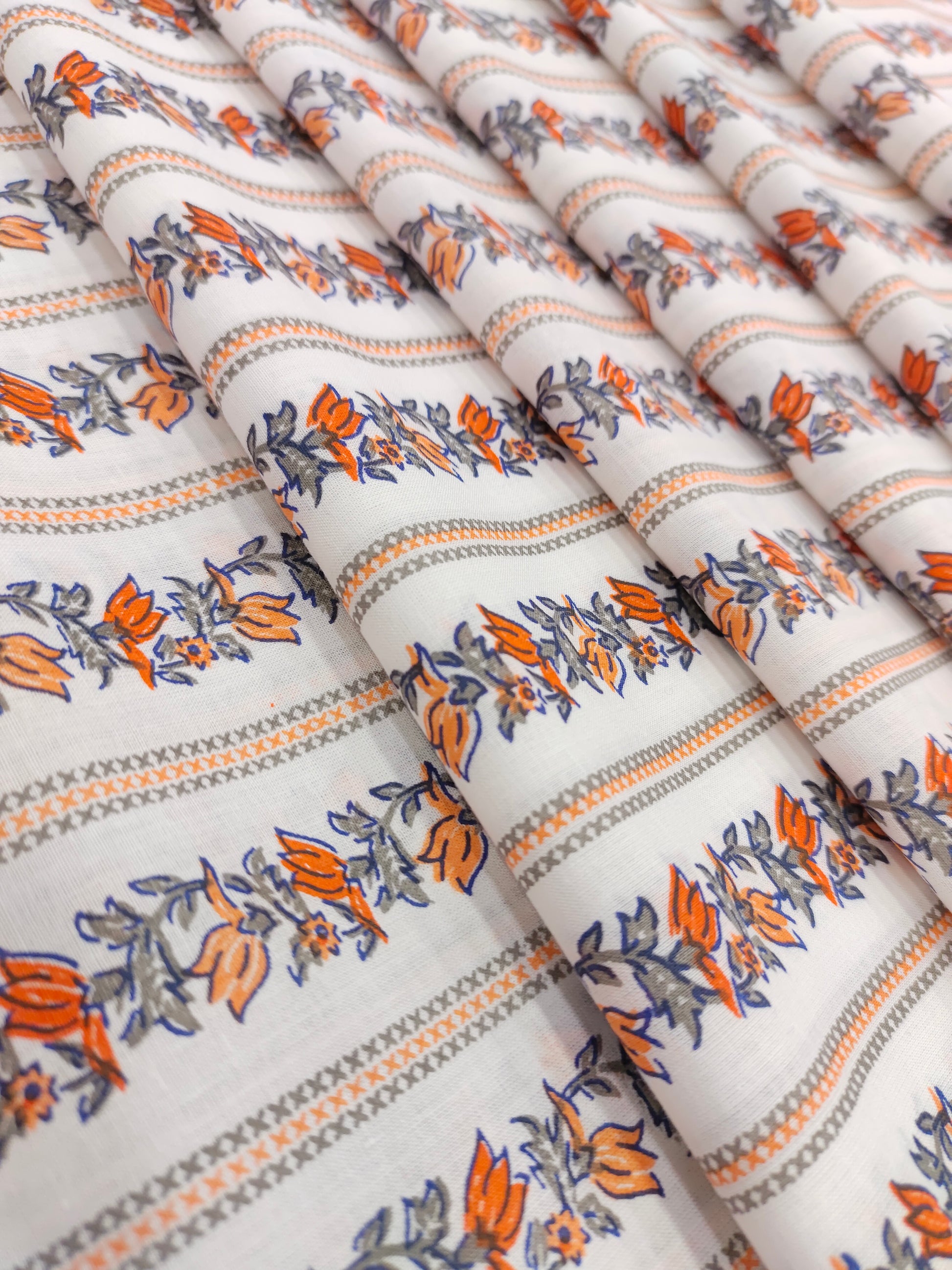 orange and grey with stripe and veil cotton screen print