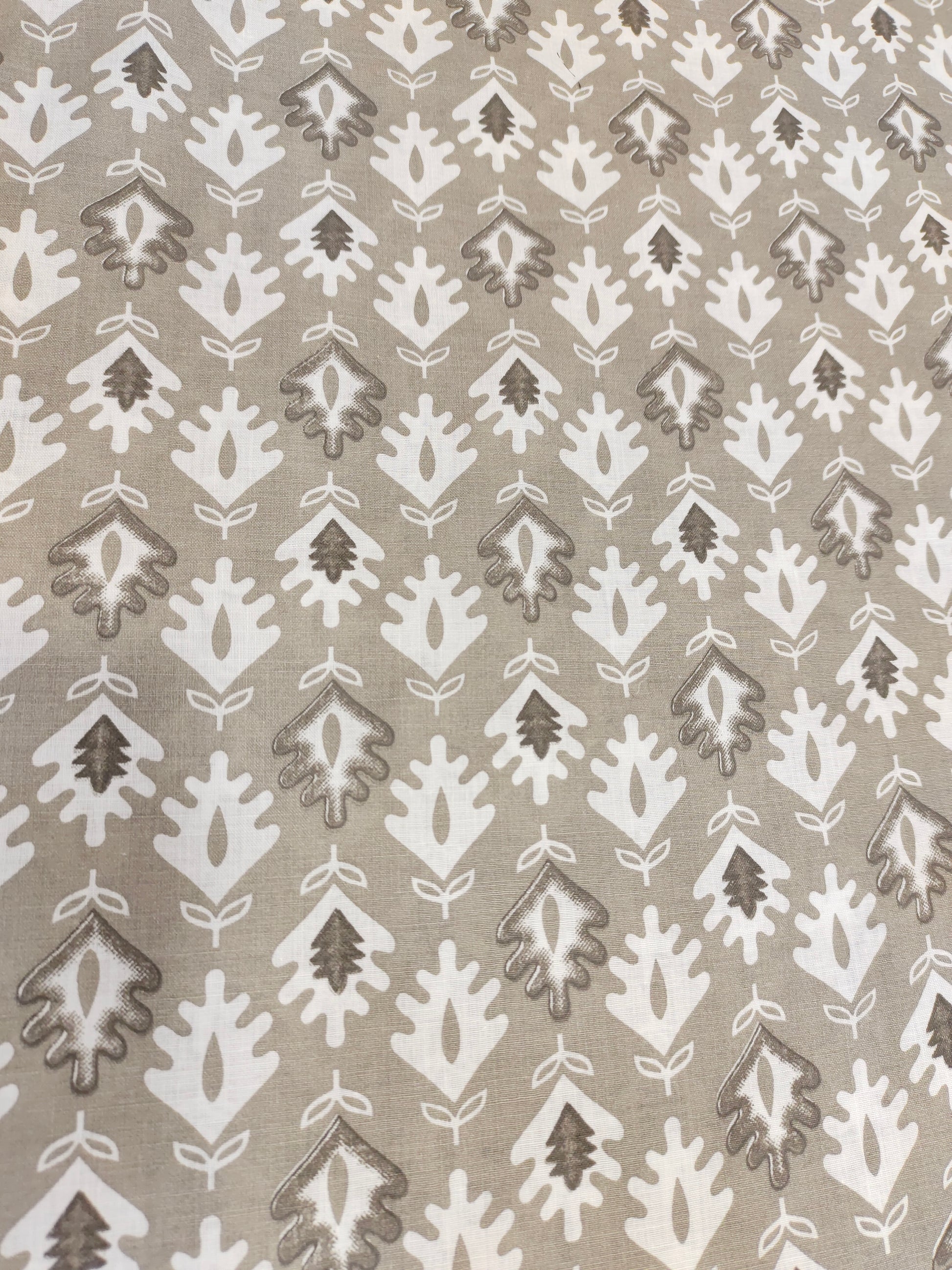 Brown base with white leaves cotton screen print