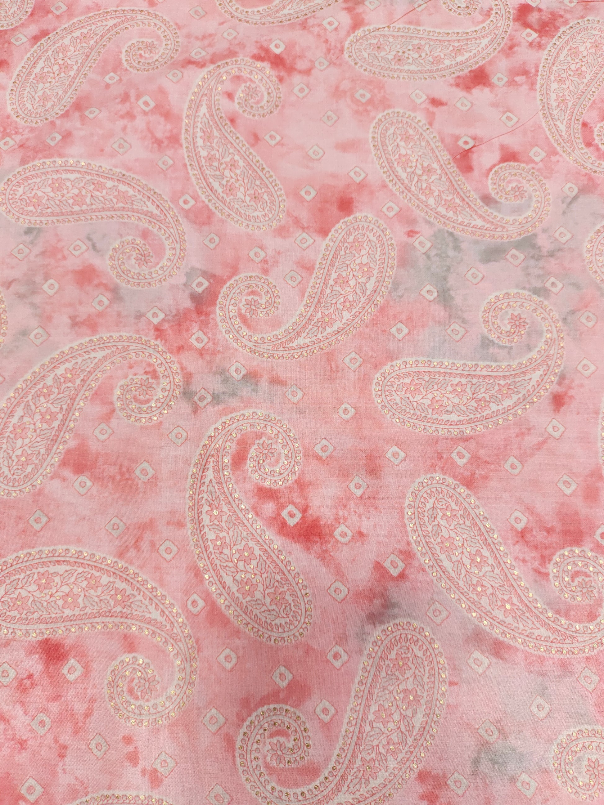 Soft cotton digital print pink fabric with gold foile