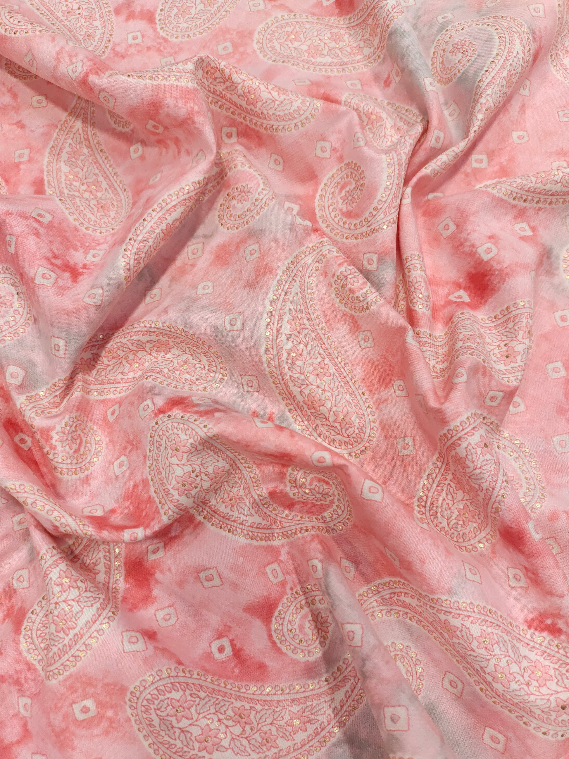 Soft cotton digital print pink fabric with gold foile