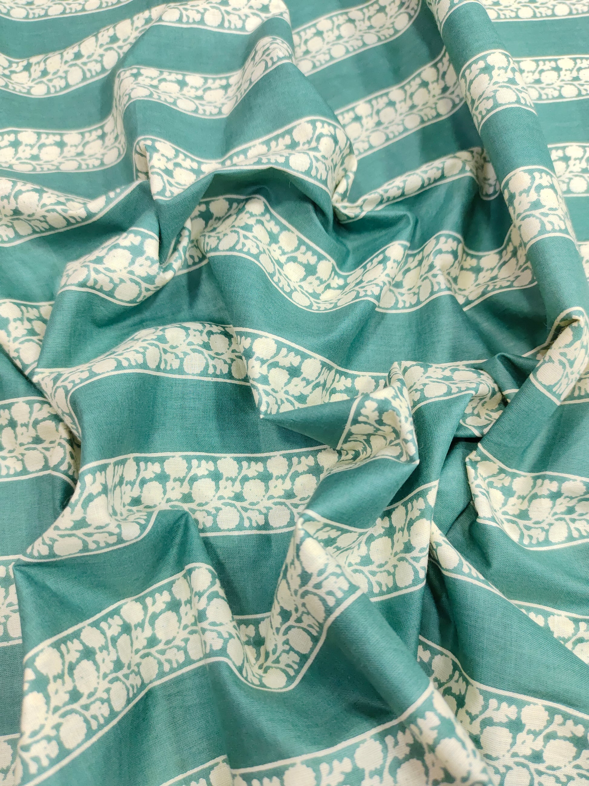 Plain & floral stripes cotton screen print