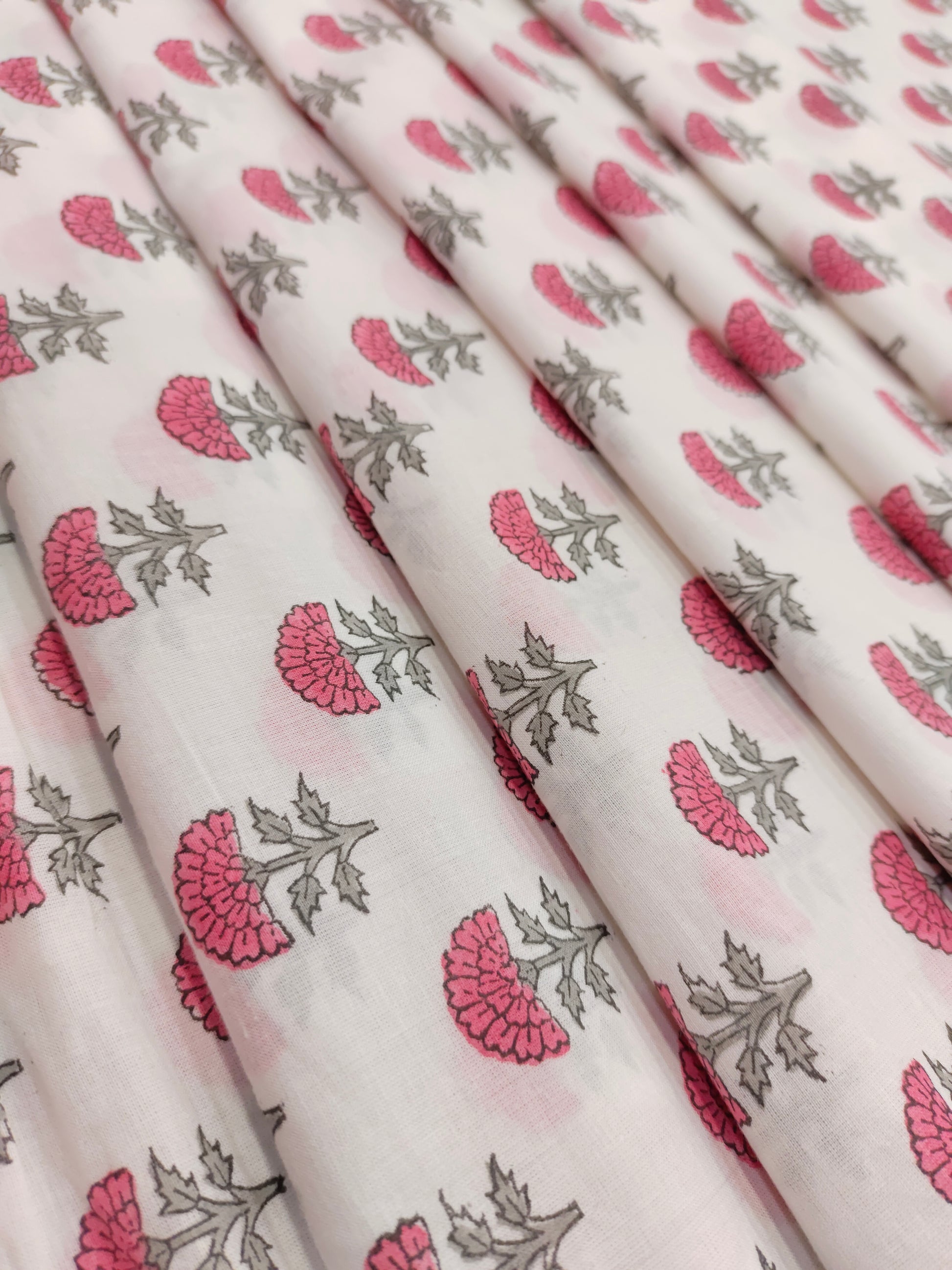 White base hand block print with pink