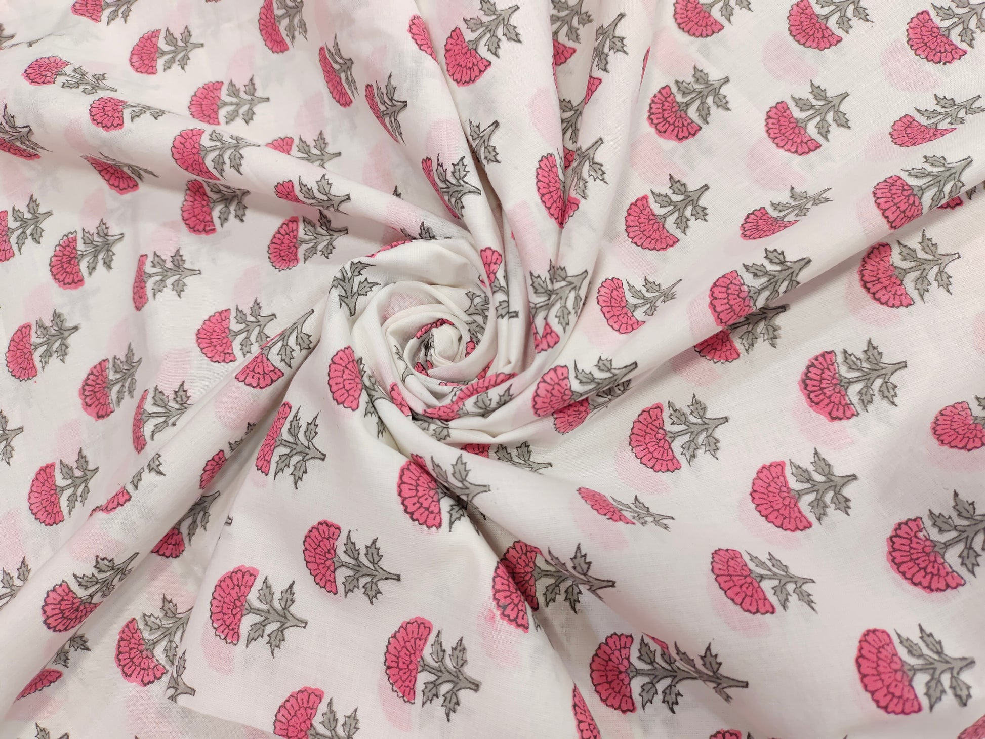 White base hand block print with pink