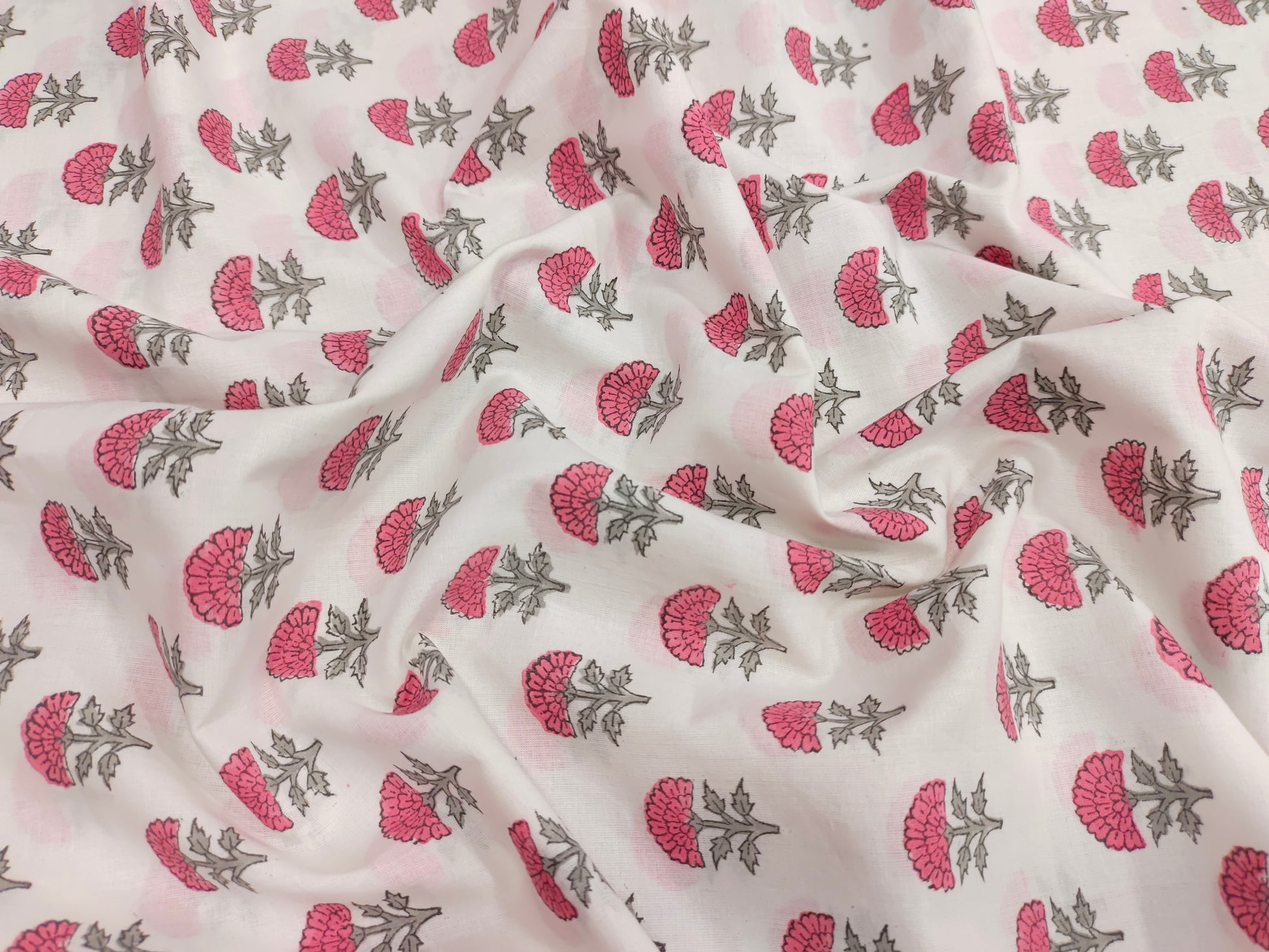 White base hand block print with pink