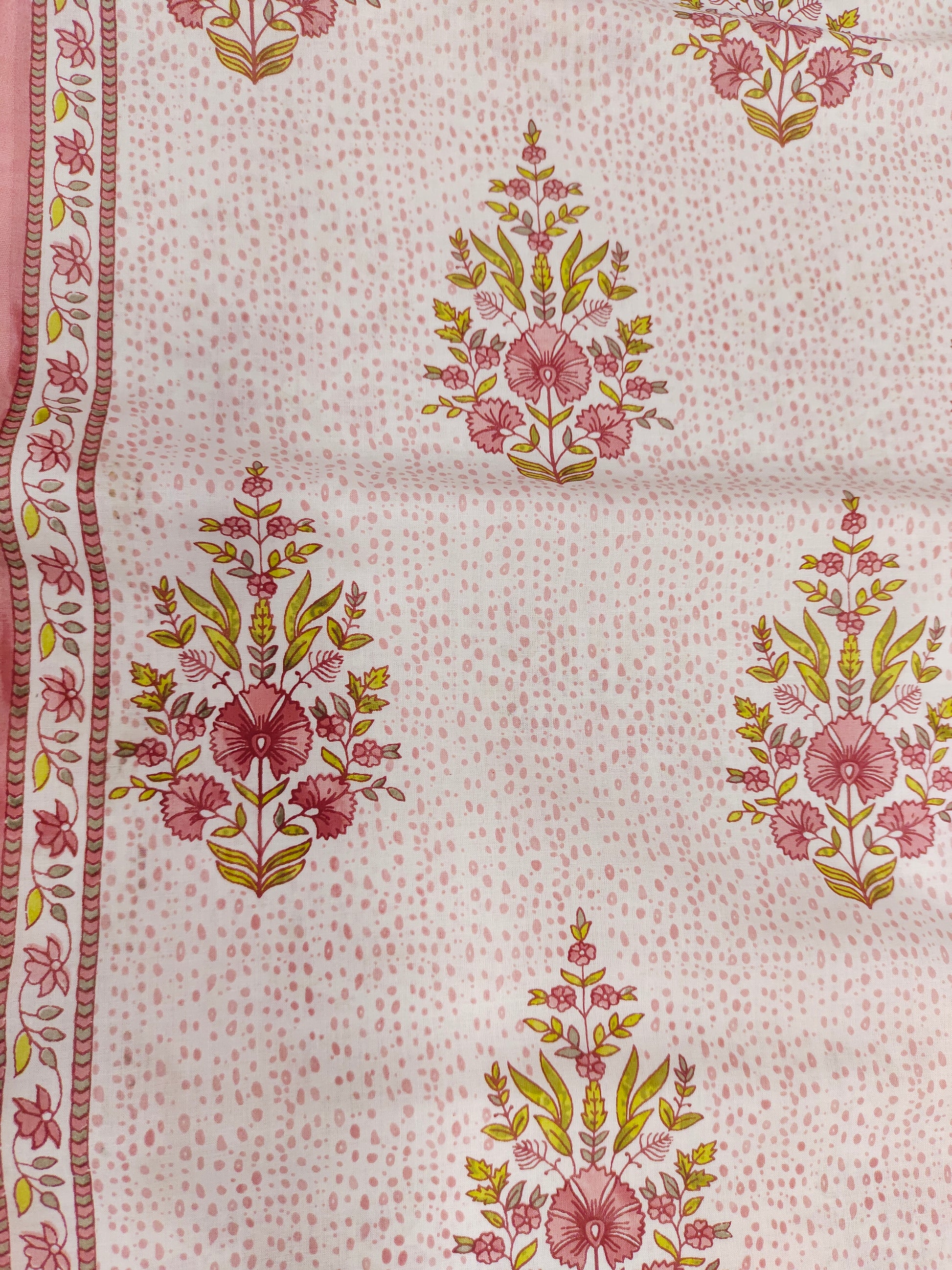 White base with floral print with border cotton screen print