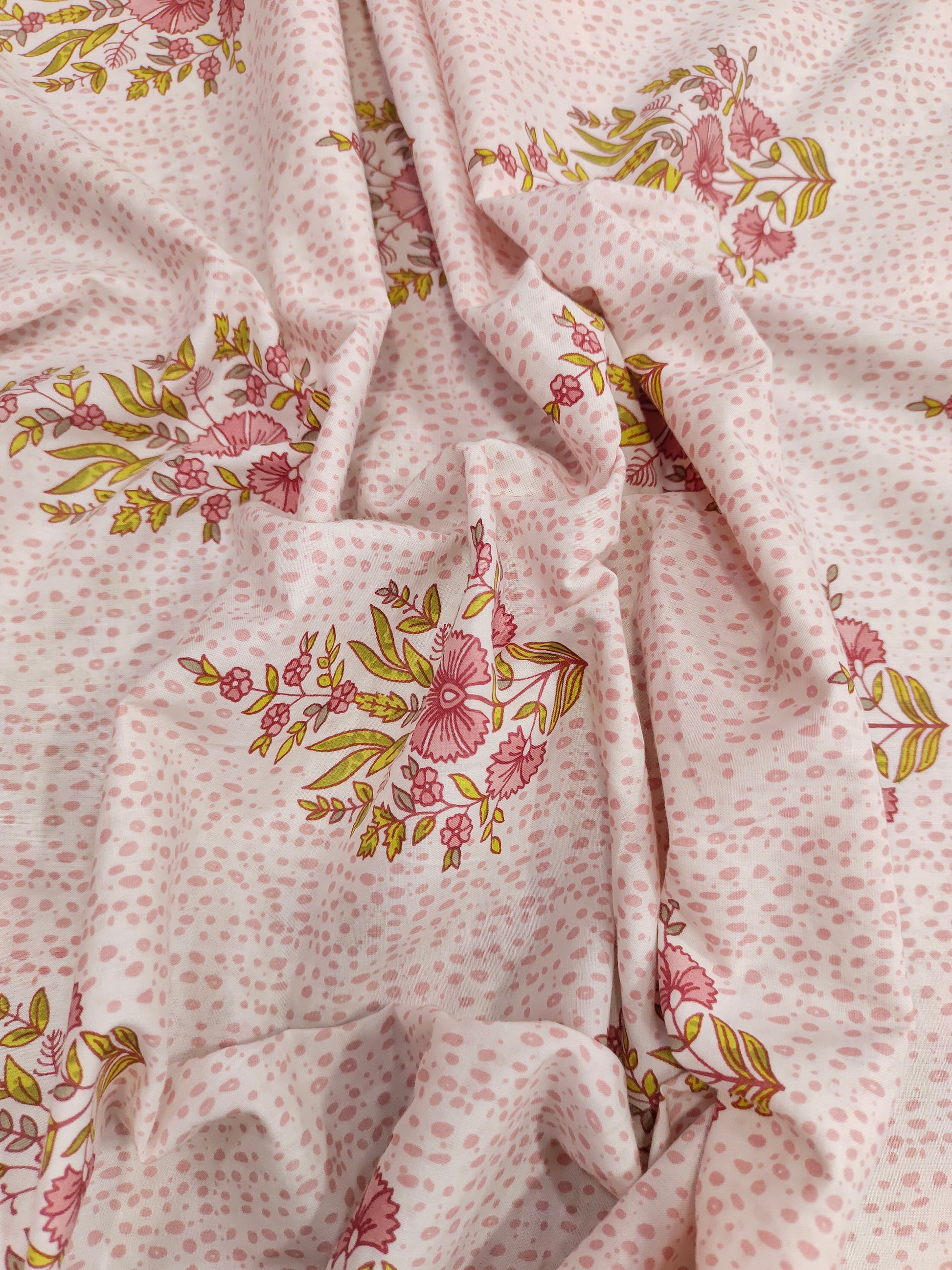 White base with floral print with border cotton screen print