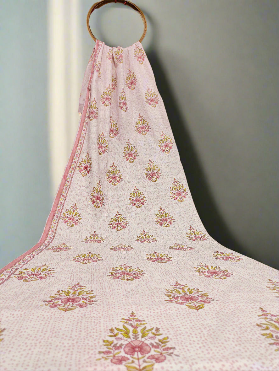 White base with floral print with border cotton screen print